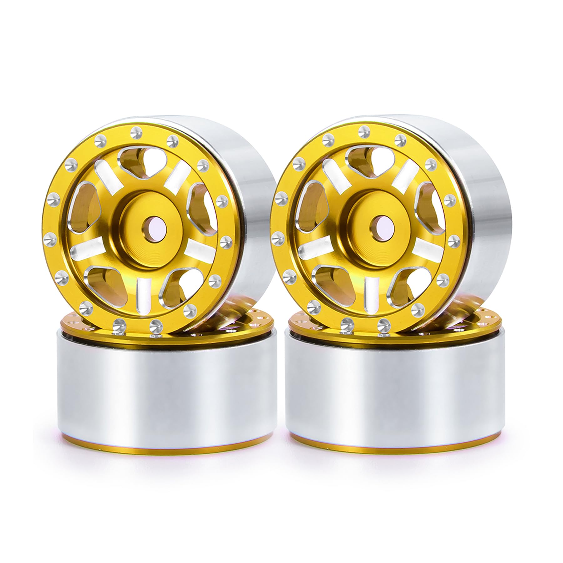 4Pcs 27.5 * 14.5mm Aluminum Alloy 7mm Hex Hub 1.0 Beadlock Wheels Rims Wheel Weights for 1/18 1/24 RC Crawler Axial SCX24 AX24 Wrangler JLU Deadbolt C10 B17 TRX4M Upgrades (Yellow)