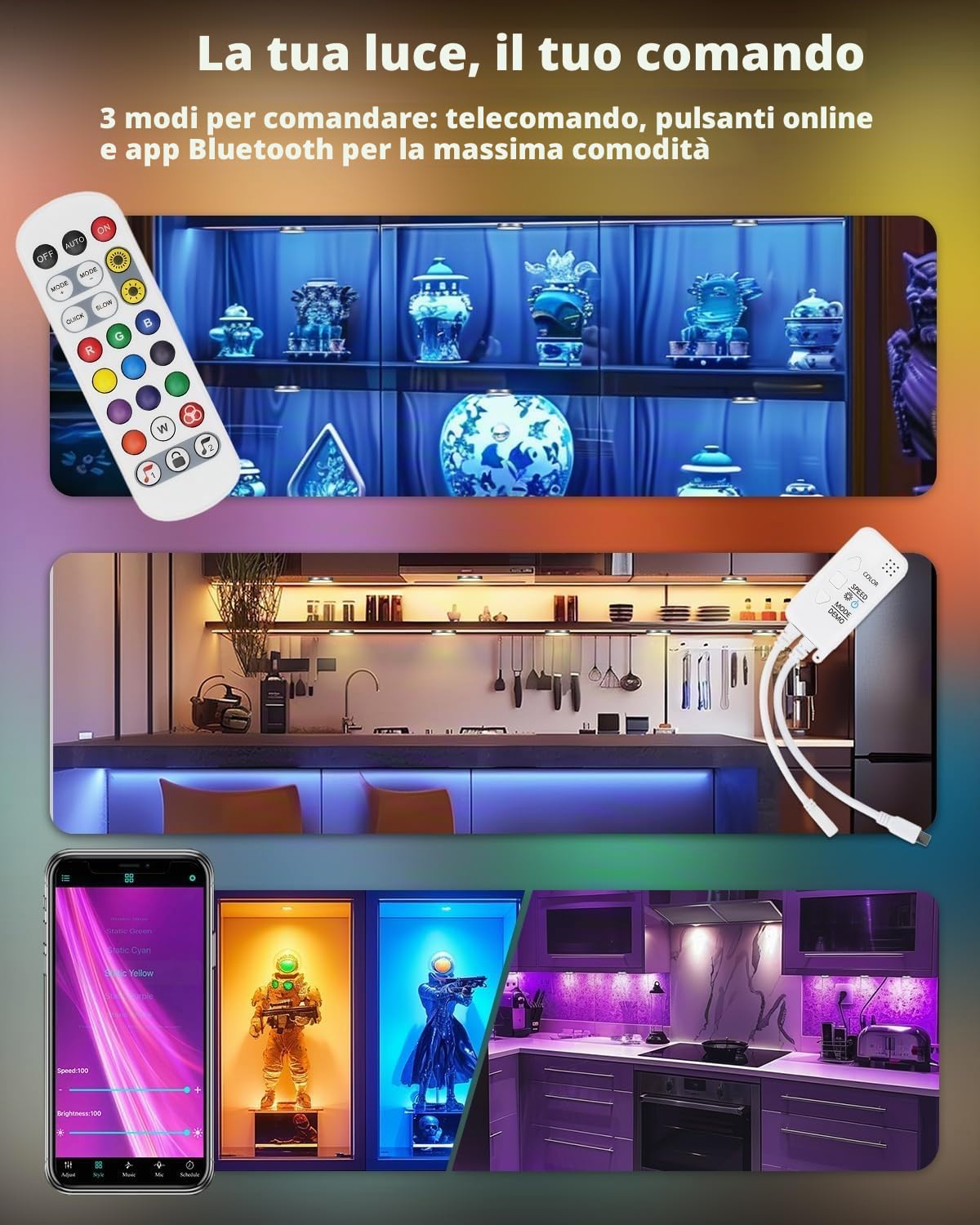 Cefrank RGBW - Set di 6 luci a LED per vetrina con telecomando, per sincronizzazione musicale, 3 metodi di controllo, cambio colore