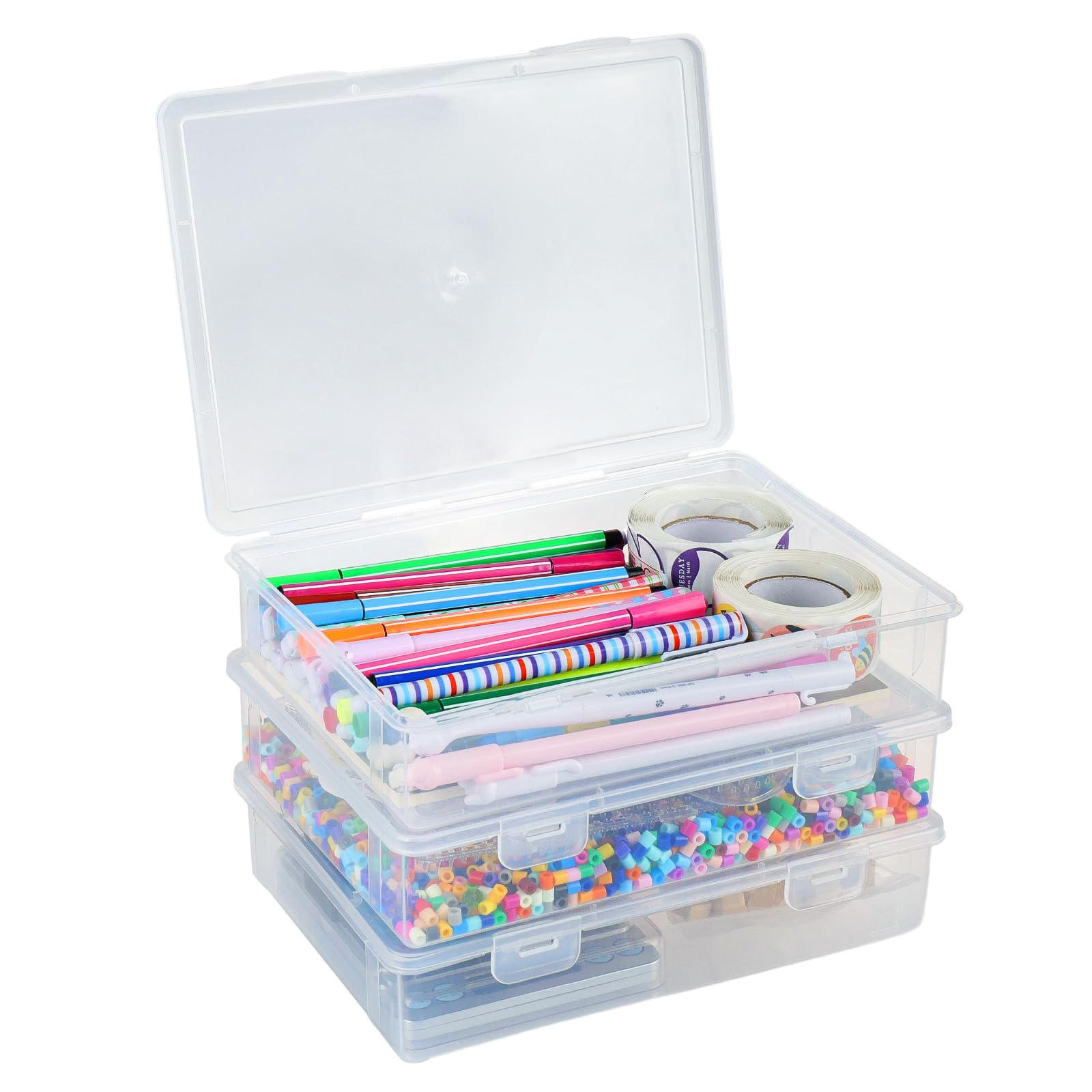Boîte à Crayons Empilables Transparentes 3 Pièces Boite Rangement Feutre en Plastique Rangement Stylo Bureau Transparent Boîte de Rangement Crayon de Couleur pour Ranger Crayons, Pinceaux