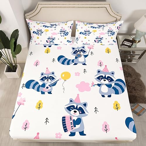 Miniatura 7 de Erosebridal Juego de sábanas de mapache tamaño King para niños y niños, bonito juego de sábanas de dibujos animados de animales salvajes, bonito