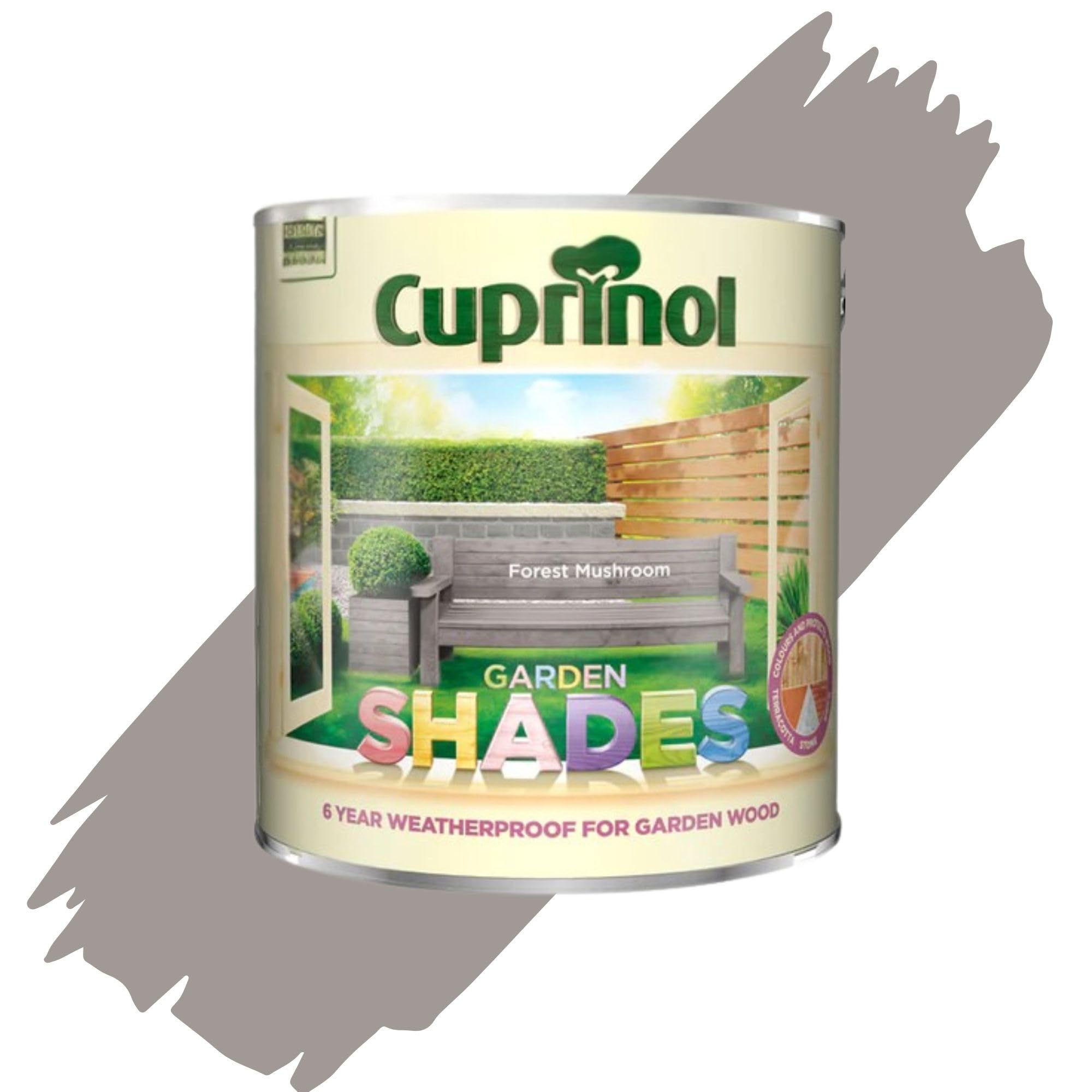 AOC24 1L Garden Shades Fence Paint, Outdoor Wood Paint For Garden Sheds, Furniture, Fences, Exterior Wood, Water Based Paints For Outdoor Surfaces, Brick, Pots (Forest Mushroom)