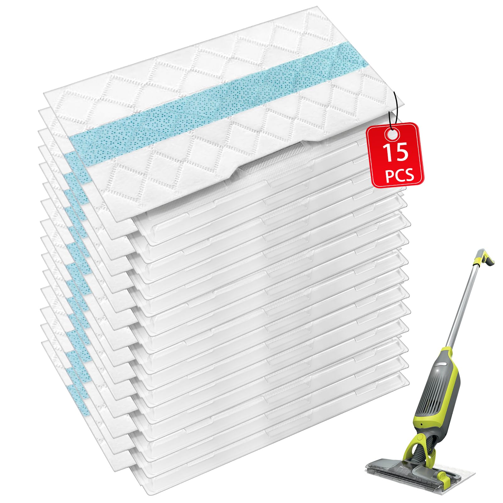 15Pcs Mopping Pads Refills Compatible with Shark VacMop, Mop Pads for Shark Vac mop VM252 VM251 VM200 VM200C VM190 VM252C QM250 VM250 VC205 Hardwood Floor Vacuum, Disposable Cleaning Pads
