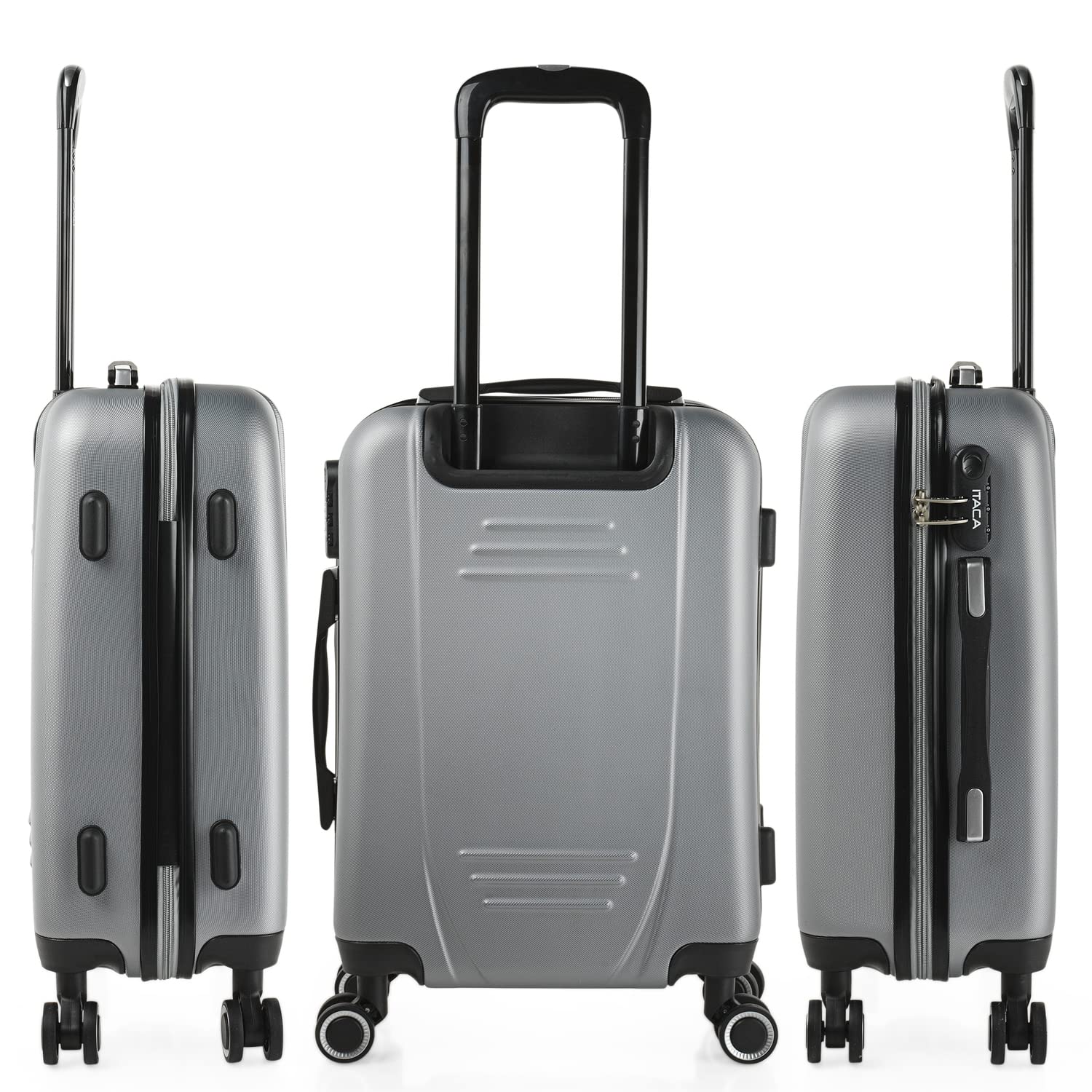 ITACA - Maleta de Cabina 55x40x20 de Viaje rígidas Trolley con 4 Ruedas Dobles para Avion Ligera Equipaje de Mano candado de combinación., Plata — view 3