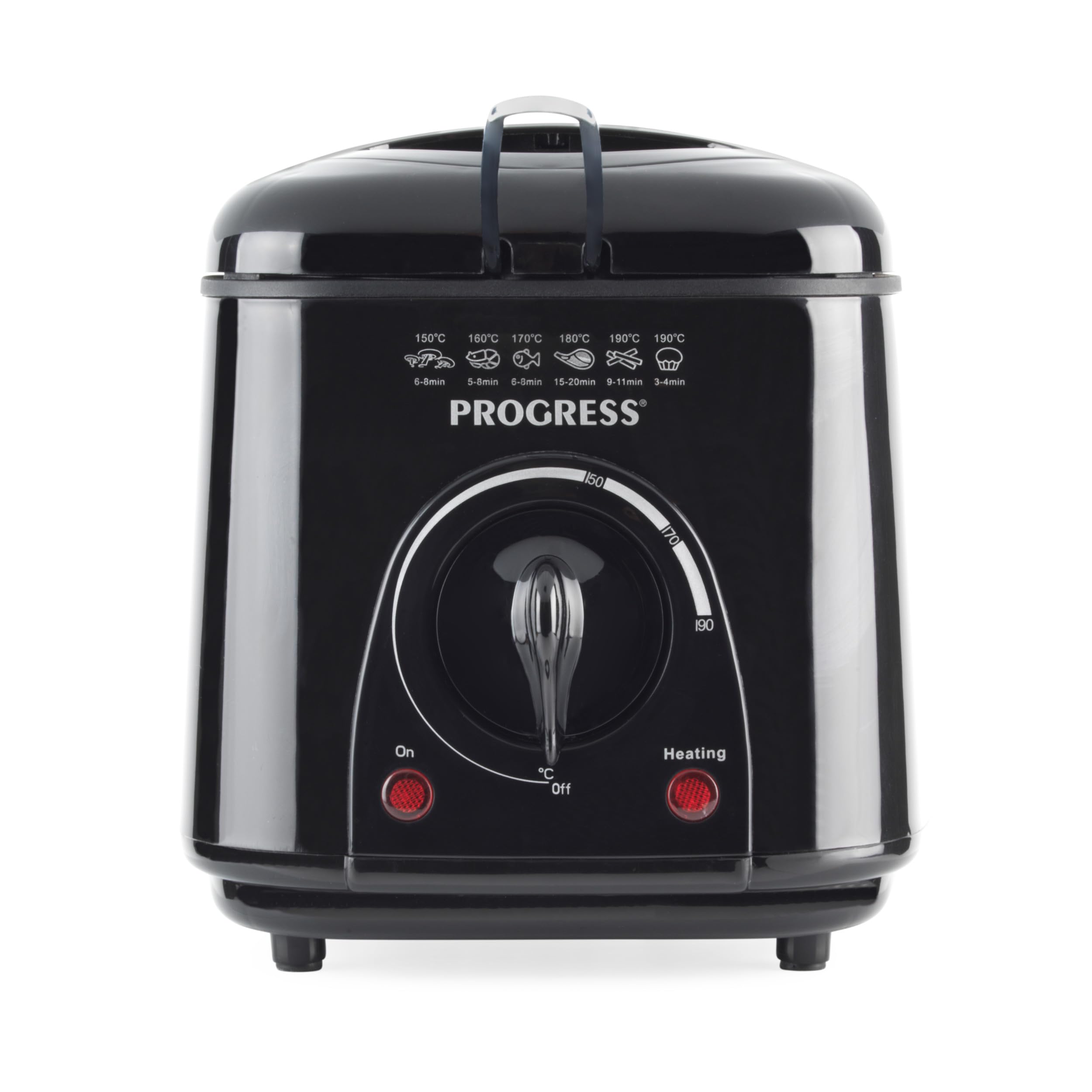 Progress Friteuse et appareil à fondue 2-en-1, 1 L, 190 °C | Cuve antiadhésive, température réglable, hublot de contrôle, voyants marche et prêt, panier, 6 fourchettes
