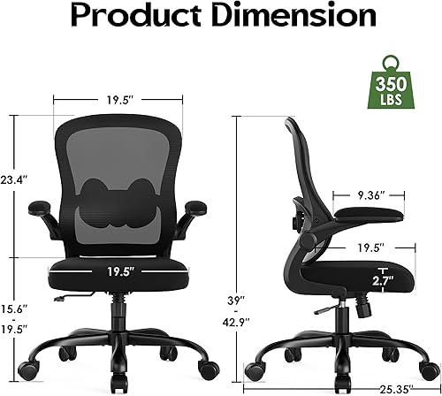 Miniatura 2 de Silla de oficina ergonómica  Silla de escritorio ergonómica  Silla de oficina cómoda de malla para el hogar con ruedas, soporte lumbar ajustable,