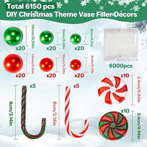 Miniatura 2 de Sukh 6150 piezas de decoración de jarrón de bastón de caramelo de Navidad, cuentas de Navidad, bastones de plástico, cuentas de gel de agua, adornos