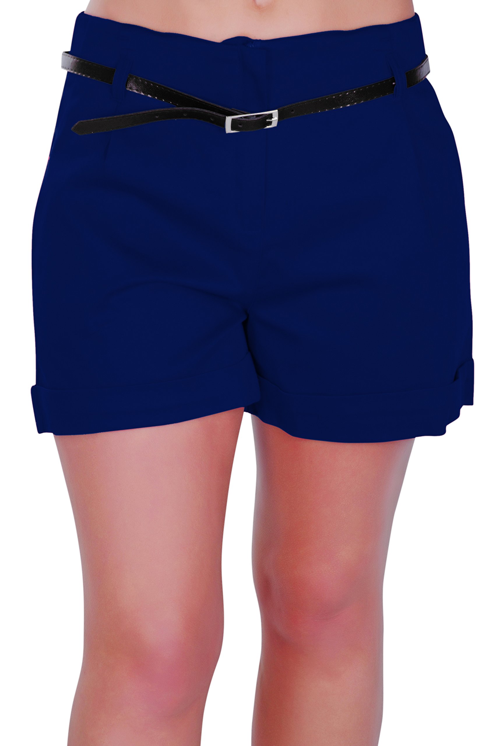 Eye Catch Women's Navy - Cuba Belted Shorts Smart Turn Up Hot Pants (, Size14)