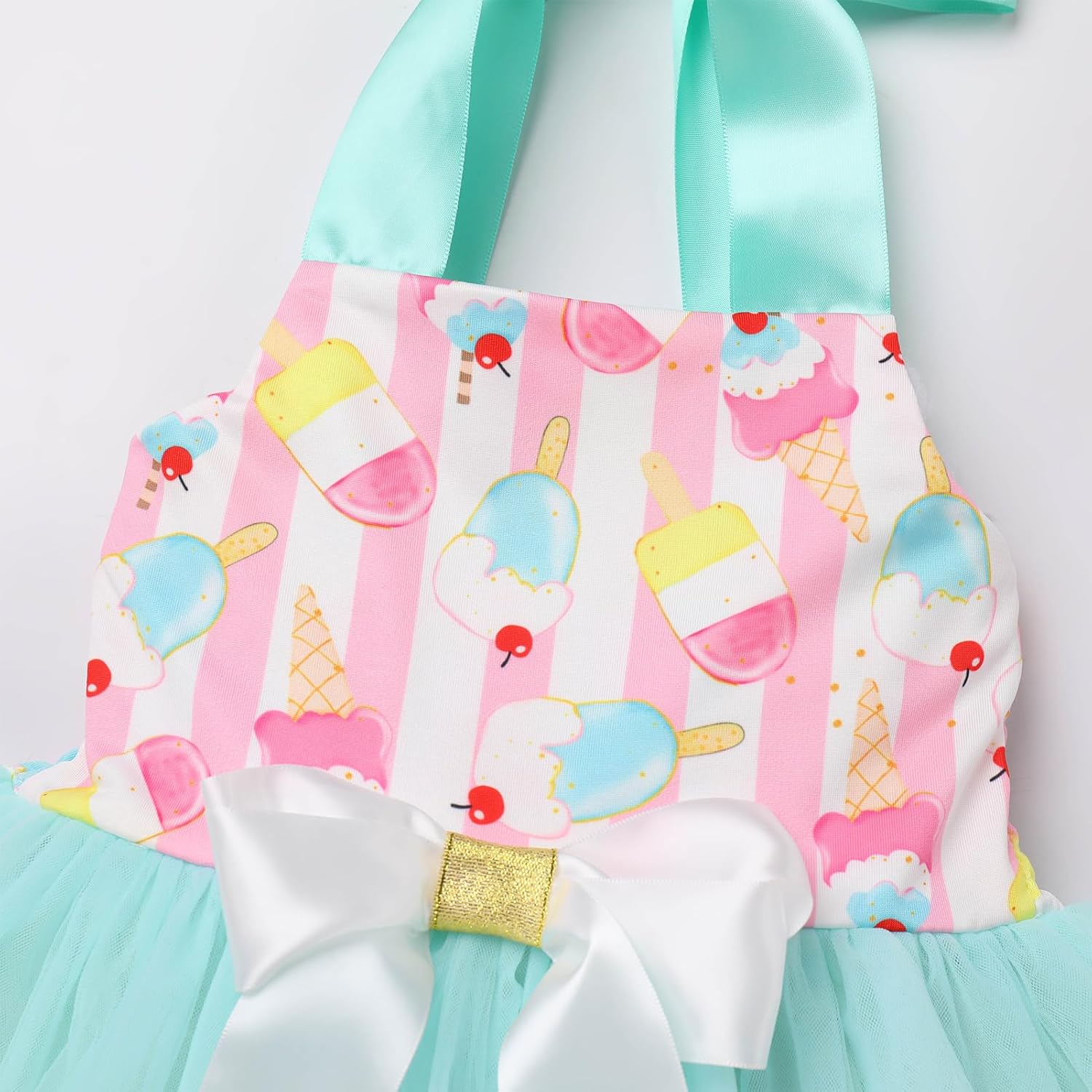 IDOPIP Baby Girls Donut Ice Cream Tutu Dress Summer Sleeveless Strap Backless Princess Birthday Party Dresses with Headwear