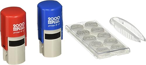 2000 Plus Kit de sellos, autoentintado y preentintado, 10 mensajes temáticos de oficina, para uso comercial y de oficina, tinta roja y azul (030459)