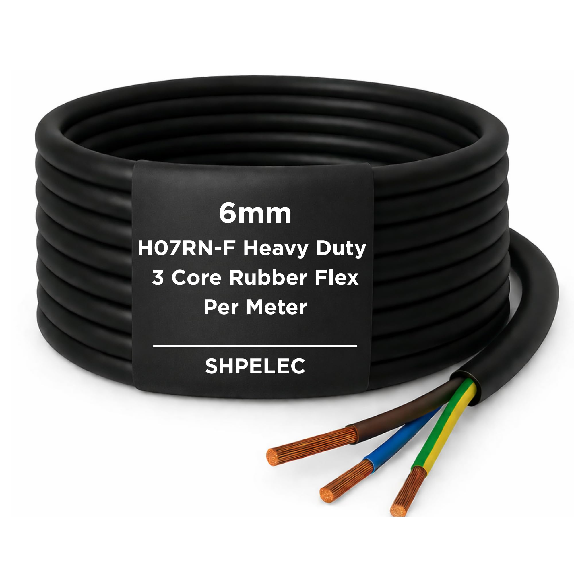 SHPELEC® H07RN-F Rubber Flexible Power & Control Cable 3 Core 6mm² – Heavy Duty Industrial Use for Outdoor & Workshop Applications – Oil, Water & UV Resistant - 1m