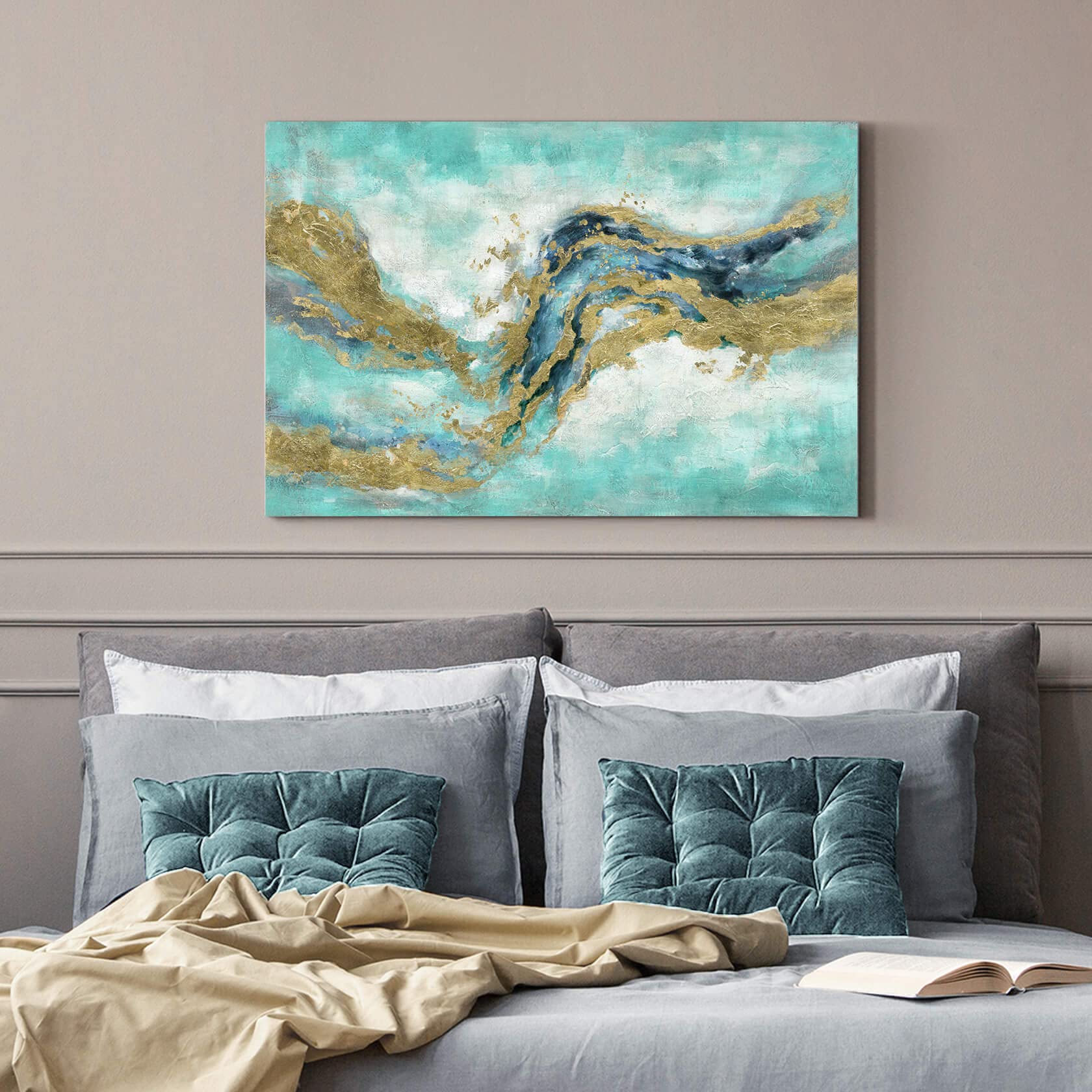 Amazon｜抽象絵画 キャンバス ウォールアート 36x24 ゴールドホイル