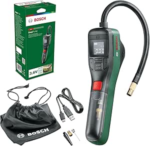 Bosch Inflador/Minibomba de aire eléctrica EasyPump (batería de 3,0 Ah, 3,6 V, función Autostop, 150 PSI, 10,3 bares, LED, recargable mediante cable USB-C, en caja de cartón)