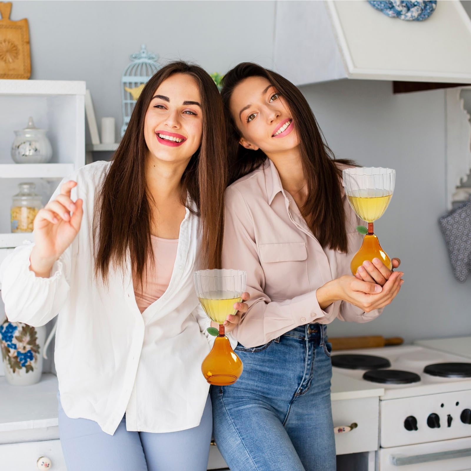 Cocktailgläser, Blumenförmige Martini Gläser Champagnerkelche mit Fruchtförmigem Boden (Apfel)