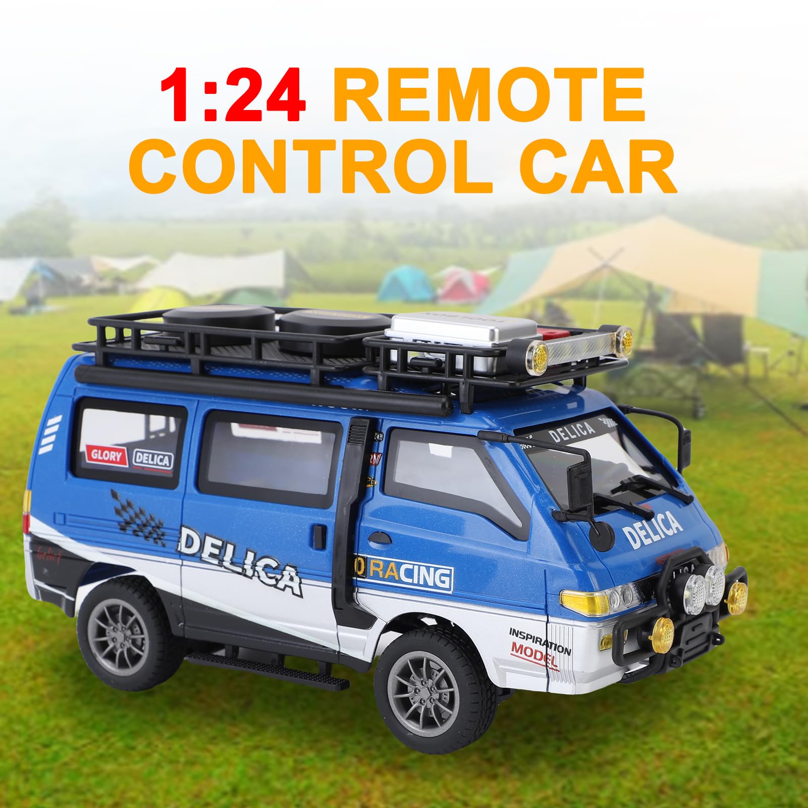Zdalnie sterowany samochód, 1:24 2,4 G RC z reflektorami LED, tryb Dual-Speed, długi czas 50 minut, samochód zabawkowy, prezent (niebieski, 2 baterie)