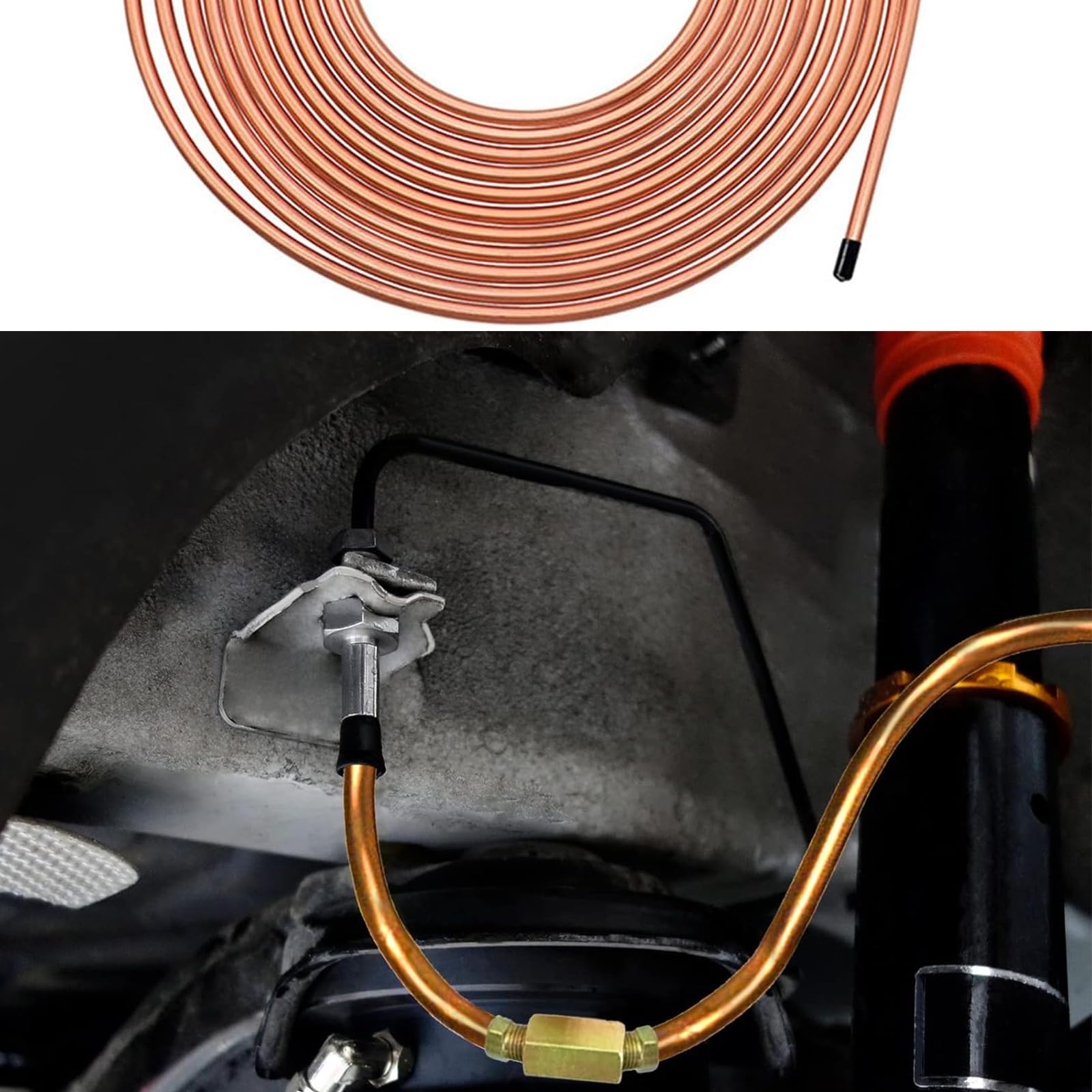Tuyau de Frein en Cuivre 3/16" 25ft/7,62m Ø4,75mm，Kit de Conduite Générale de Frein Replacement，Auto Tube Tuyau de Carburant et Frein pour Automobile，16 Raccords Inclus，Conduite de Rechang
