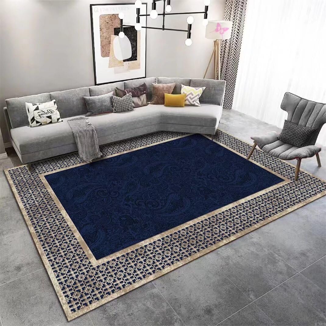 Tapis jeu bleu marine 80x160cm à motifs rétro pour salon et canapé