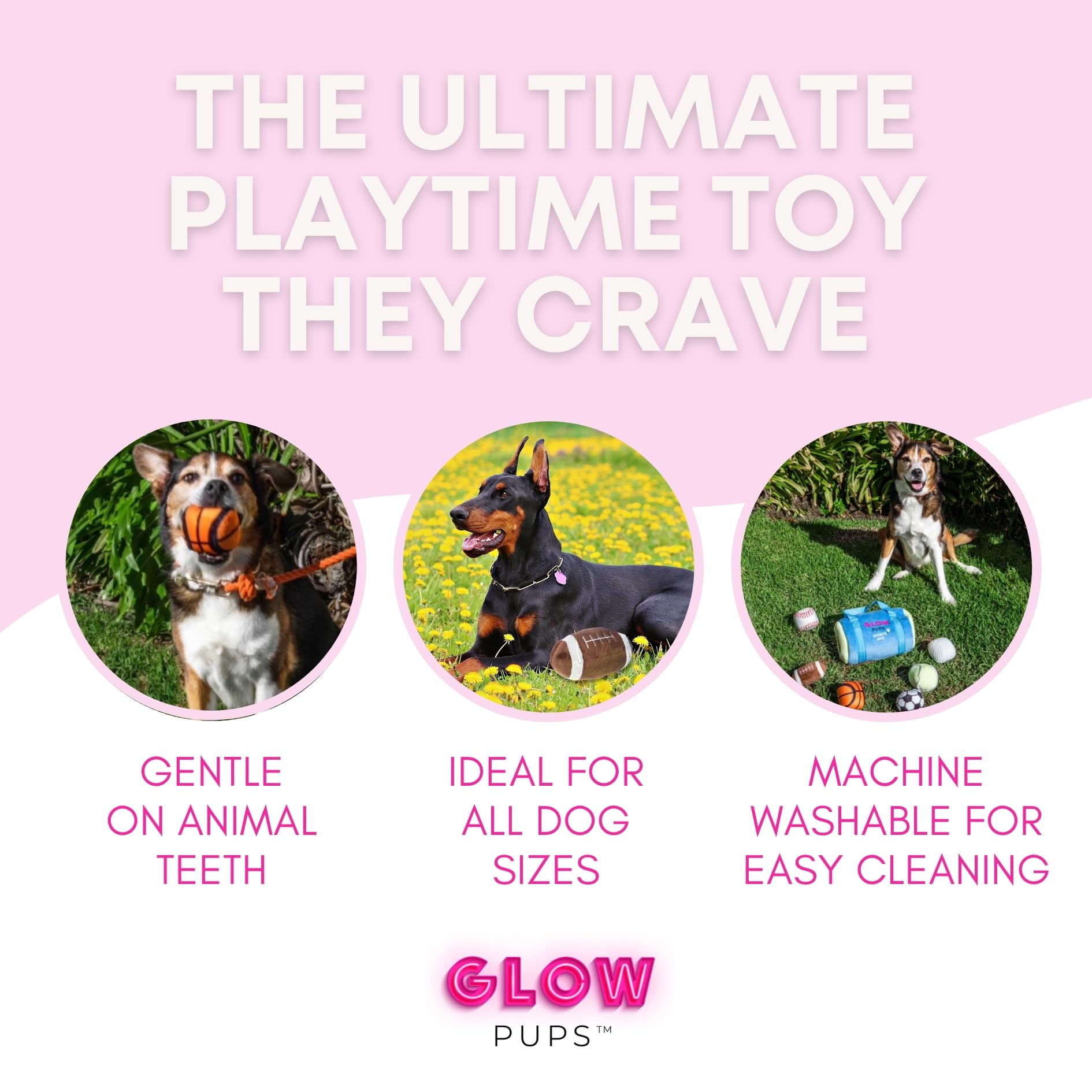 Glow Pups Hundespielzeug – Sporttasche Mit 3 Plüschbällen, Knisternd, Für Versteckspiele & Apportieren