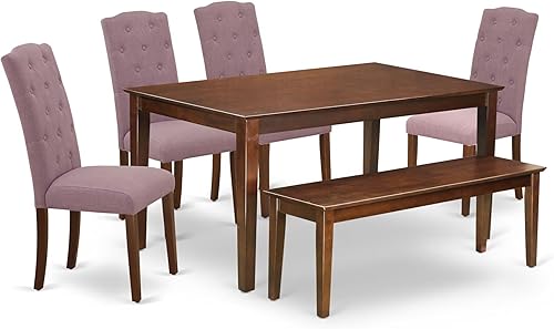 Miniatura 15 de East West Furniture CACE7-LWH-15 - Juego de mesa y sillas de cocina de 7 piezas consta de una mesa de comedor rectangular y 6 sillas de comedor