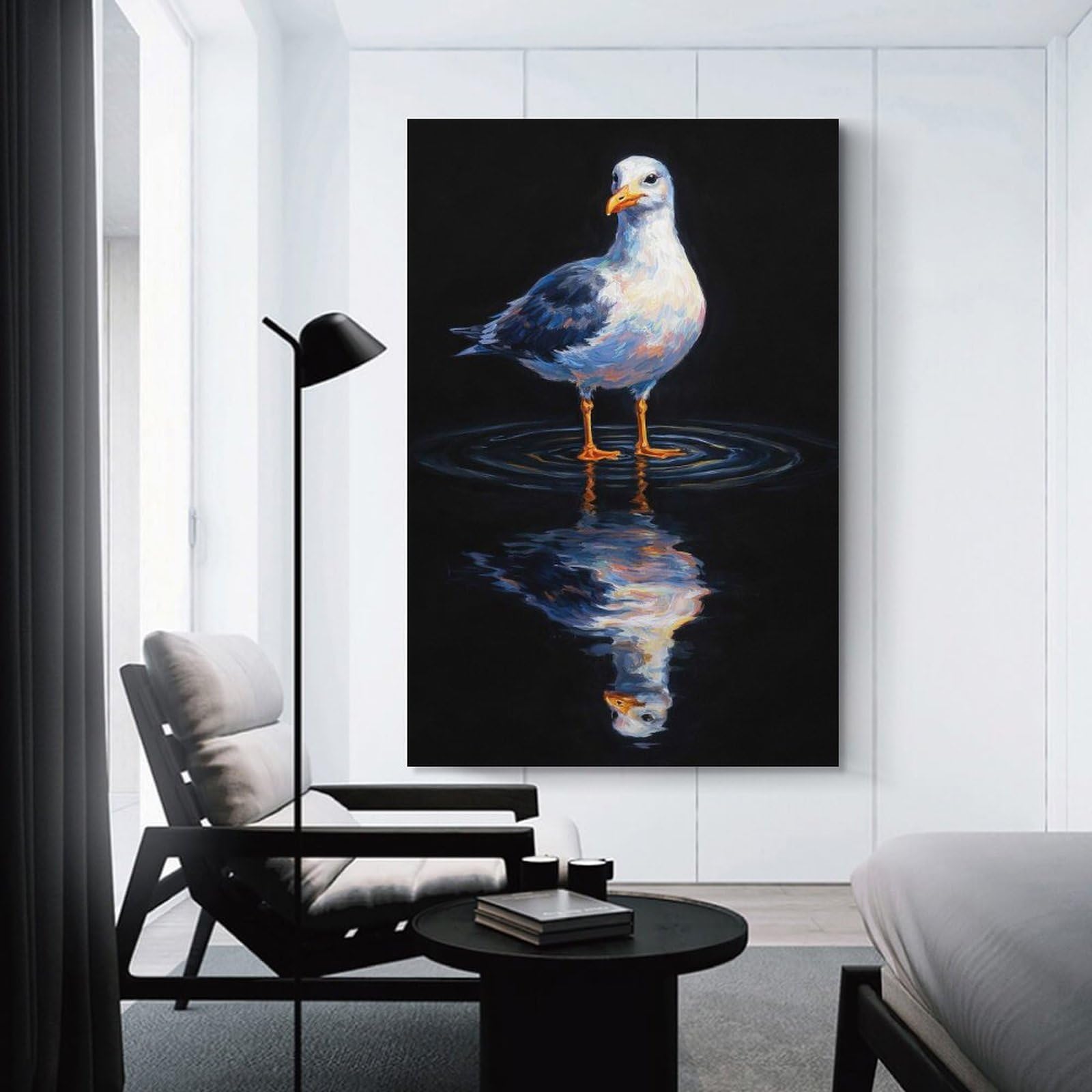 Junmoney Unframe-Style-9 Seagull Reflected In Water Decorative Wall Artwork, 08X12inch(20X30cm), For Home Lounge, Bedroom Or Reading Nook, Easy Decor For Gallery Walls
