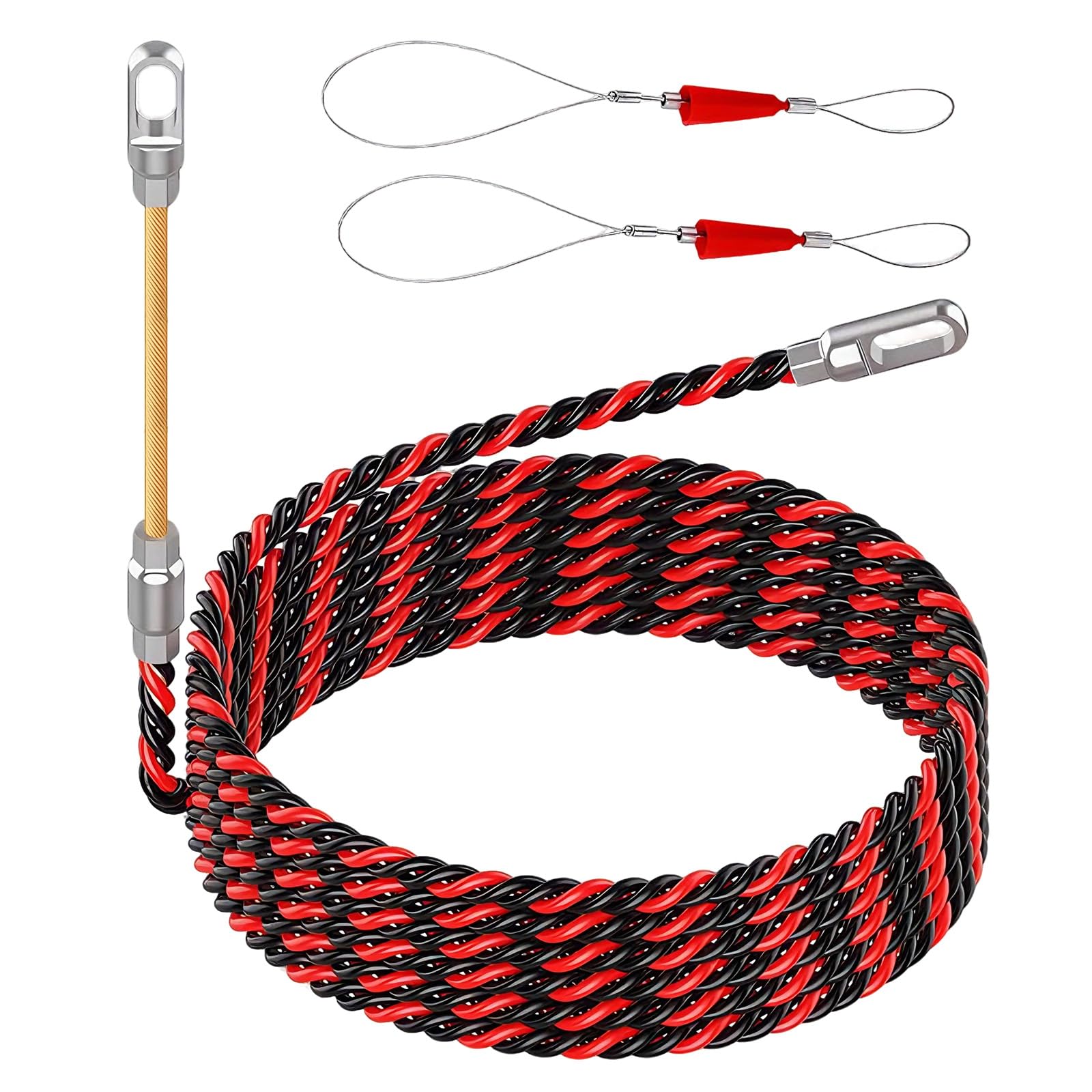 Electrical Fish Tape 50ft,Wire Fish Tape Wire Puller,with Dual Looped Ends Braided Flexible Wire Puller Tool for Walls, Floors, Electrical Conduit, Networking-image-39