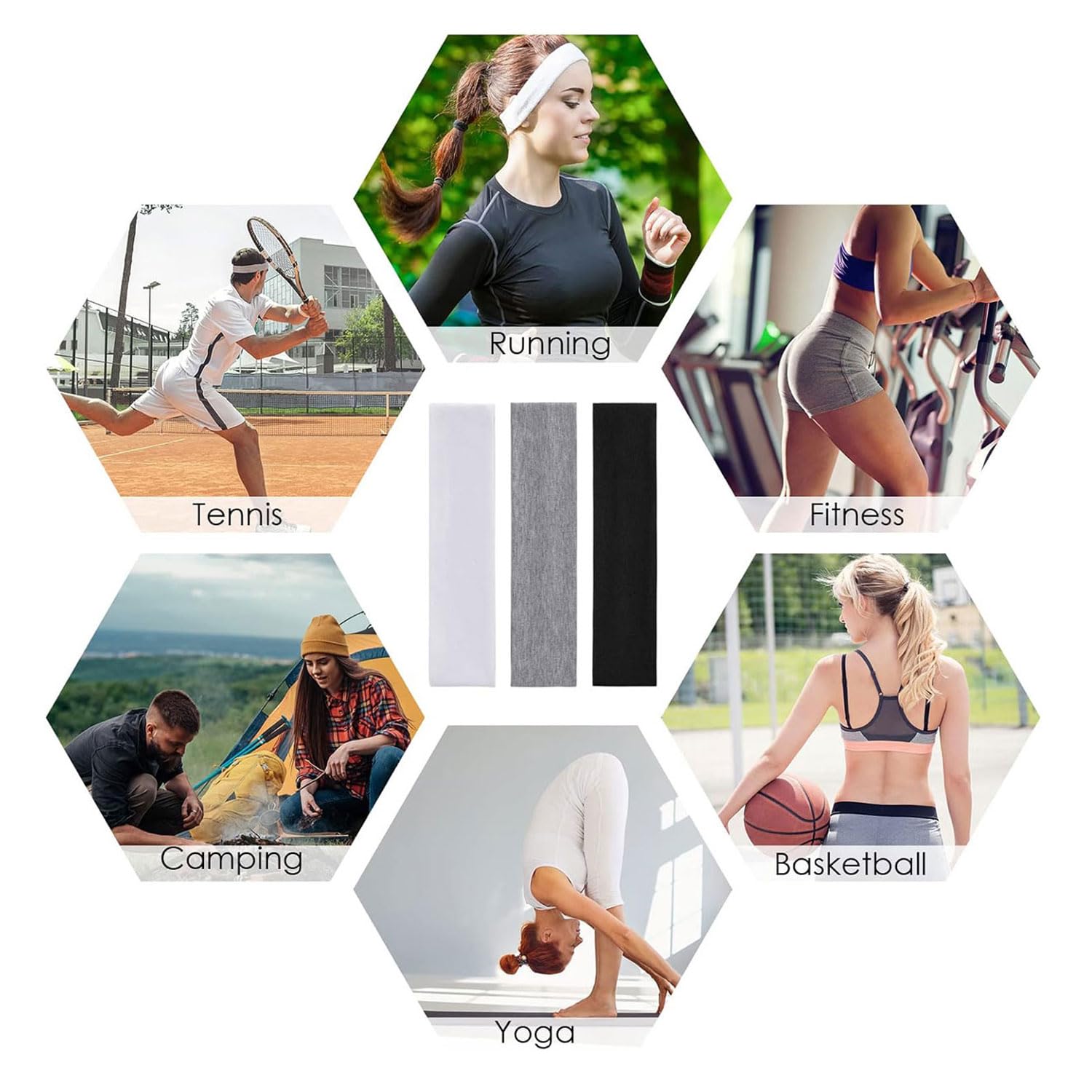 SALVIA DIONE Spor Saç Bantları - Elastik Kaymaz İnce Saç Ter Kafa Bandı Bandana, Kadın & Erkek Koşu