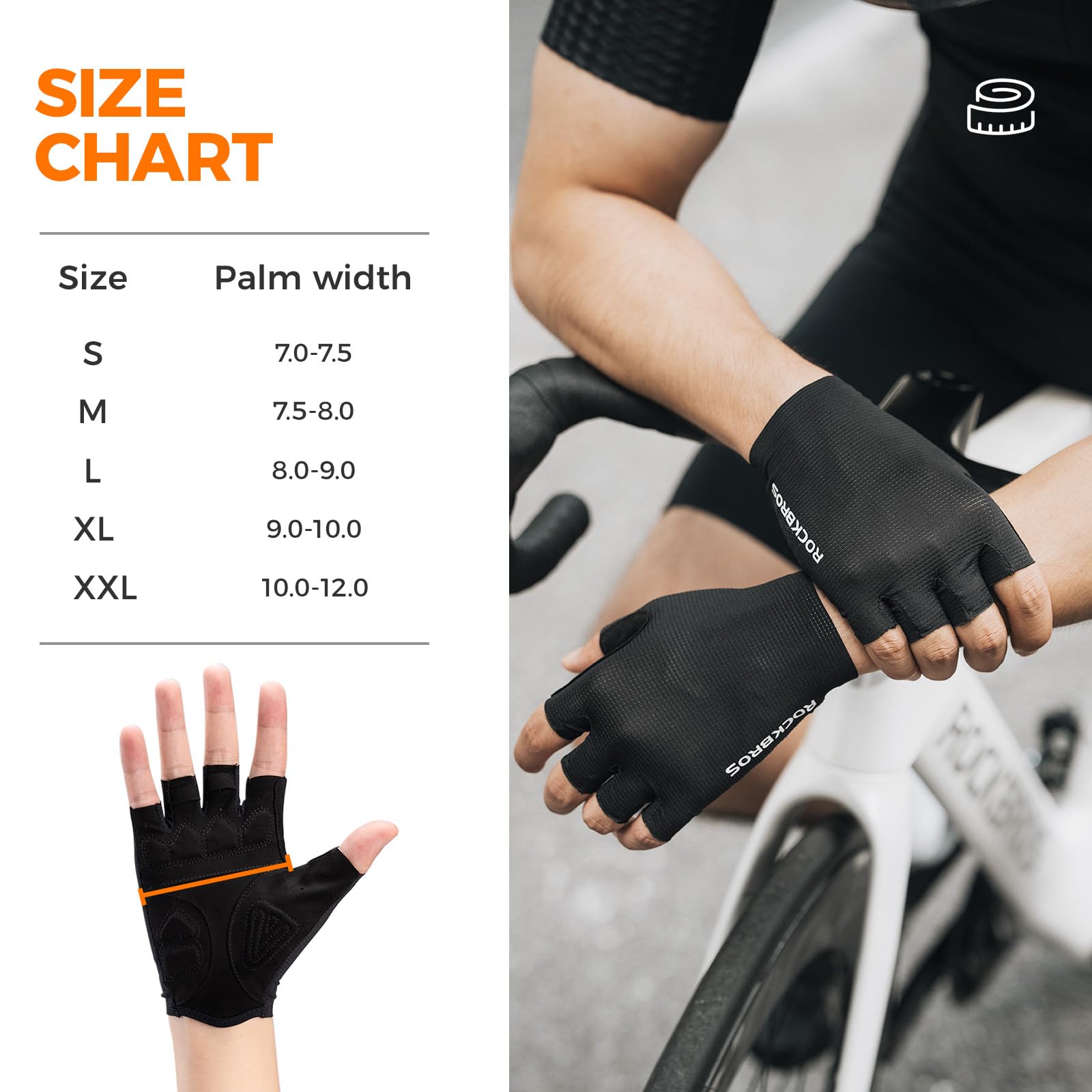 ROCKBROS Guanti Bici a Mezza Dita, Guanti Ciclismo Estivi, Imbottitura SBR Ammortizzante, Palmo Antiscivolo, Ideali per MTB, Bicicletta da Corsa e Fitness, Uomo e Donna