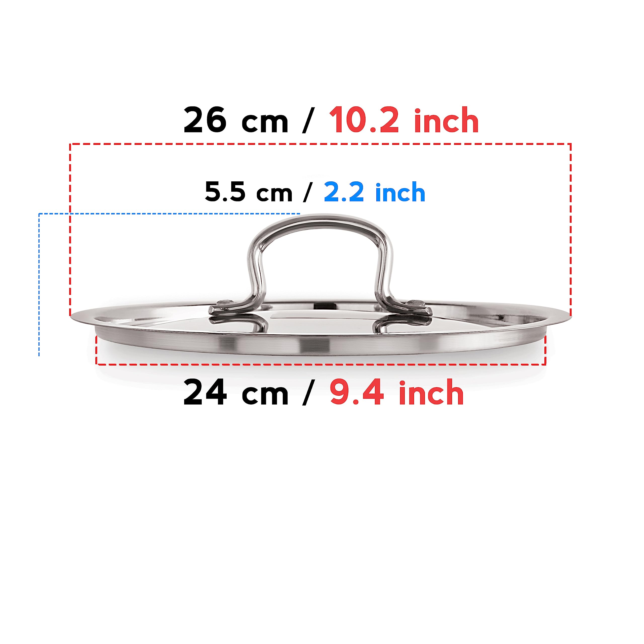 HAZEL Stainless Steel Cookware Plain Lid With Handle (Outer Diameter 26 Cm, Inner Diameter 24 Cm), Silver