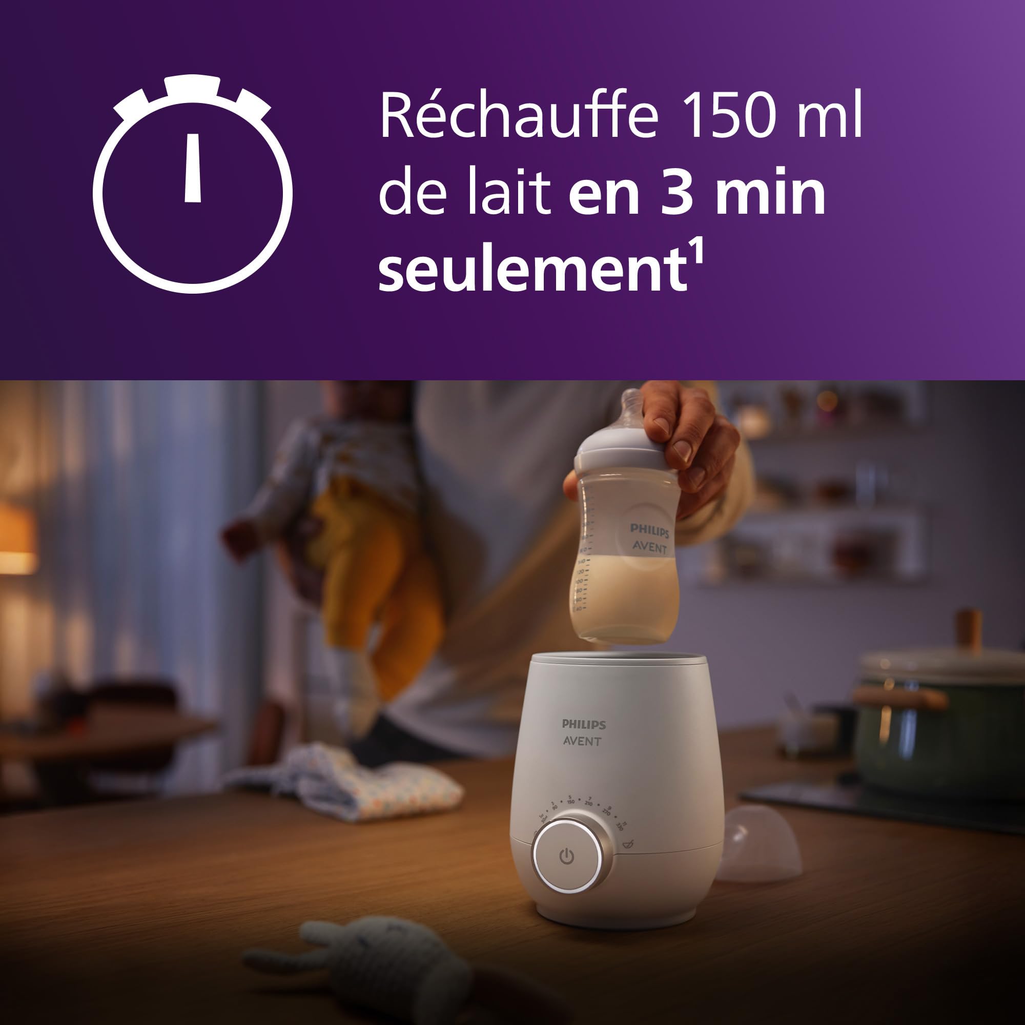 Philips Avent Chauffe-biberon rapide, contrôle intelligent de la température, chaleur uniforme sans point chaud, réchauffage bain-marie qualité hospitalière, arrêt automatique, SCF358/00