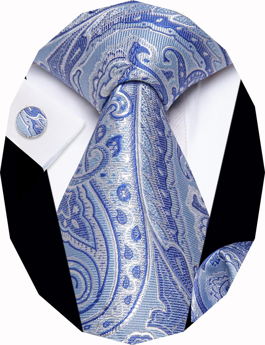 Paisley Tie Sets Floral Necktie Handkerchief Cufflinks Set Silk Woven Ties Business Wedding Party