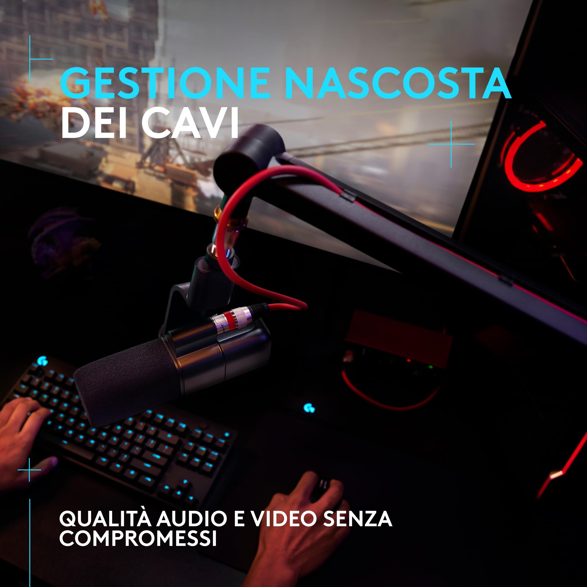 Logitech G Compass Braccio per microfono da trasmissione premium | Molle interne, morsetto scrivania, gestione cavi integrata per registrazione, gioco e streaming - nero