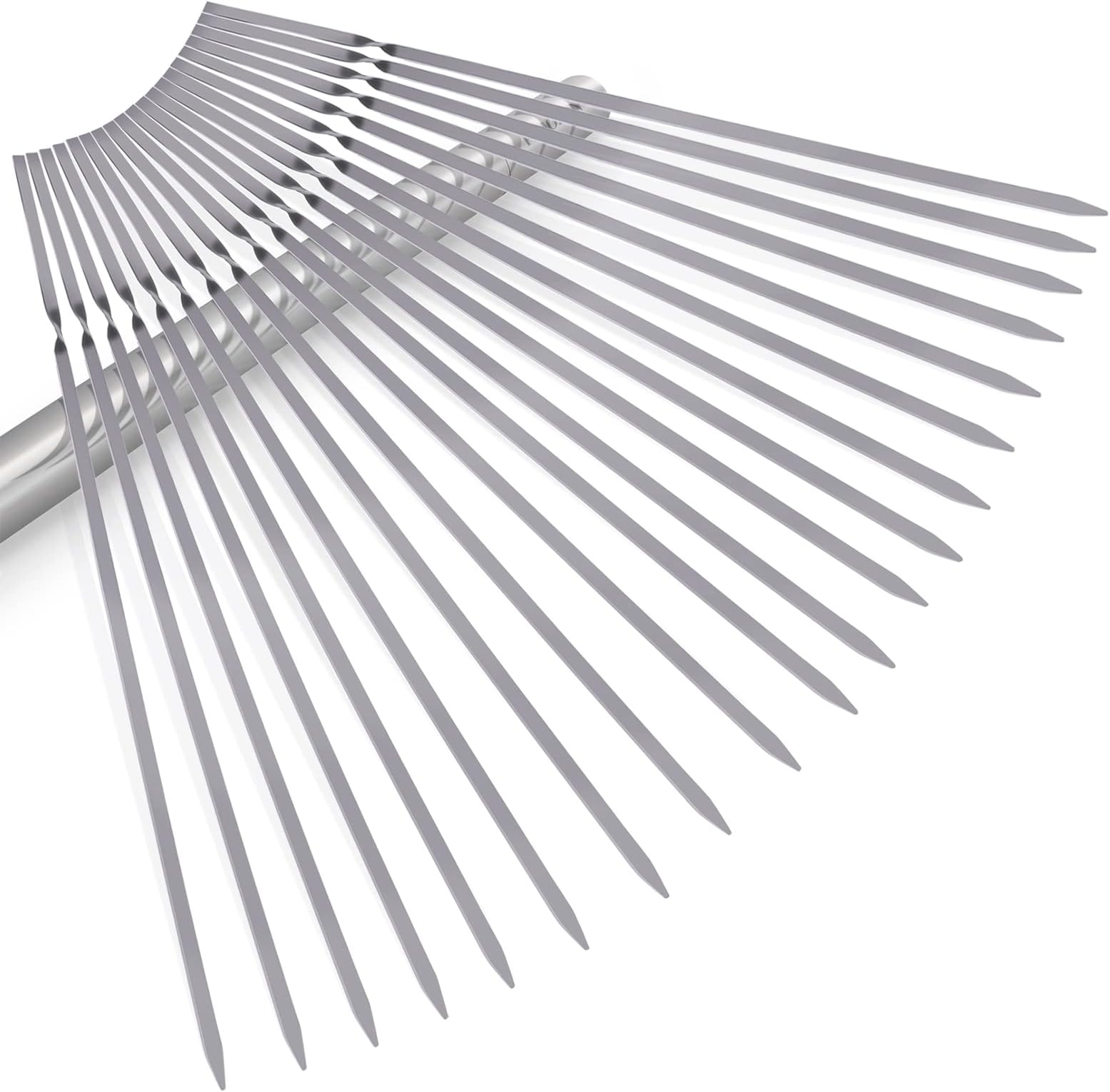 penobon 14"/35cm Kebab Skewers(Set of 20) Metal Skewers bbq 100% Food -Grade 304 Stainless Steel Shish Flat Metal Grilling Skewers Reusable BBQ Sticks with Potable Storage Tube for Vegetables Meat