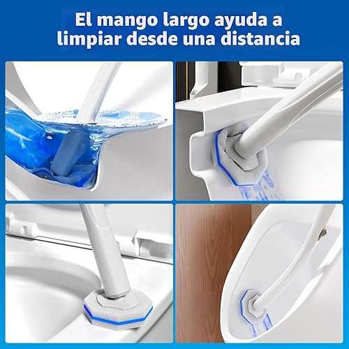 Miniatura 8 de Sistema de Cepillo de Limpieza Desechable para Inodoro con 50 uds. de Almohadillas de Repuesto Cabezales, Varilla de Limpieza para Inodoro, Kit de