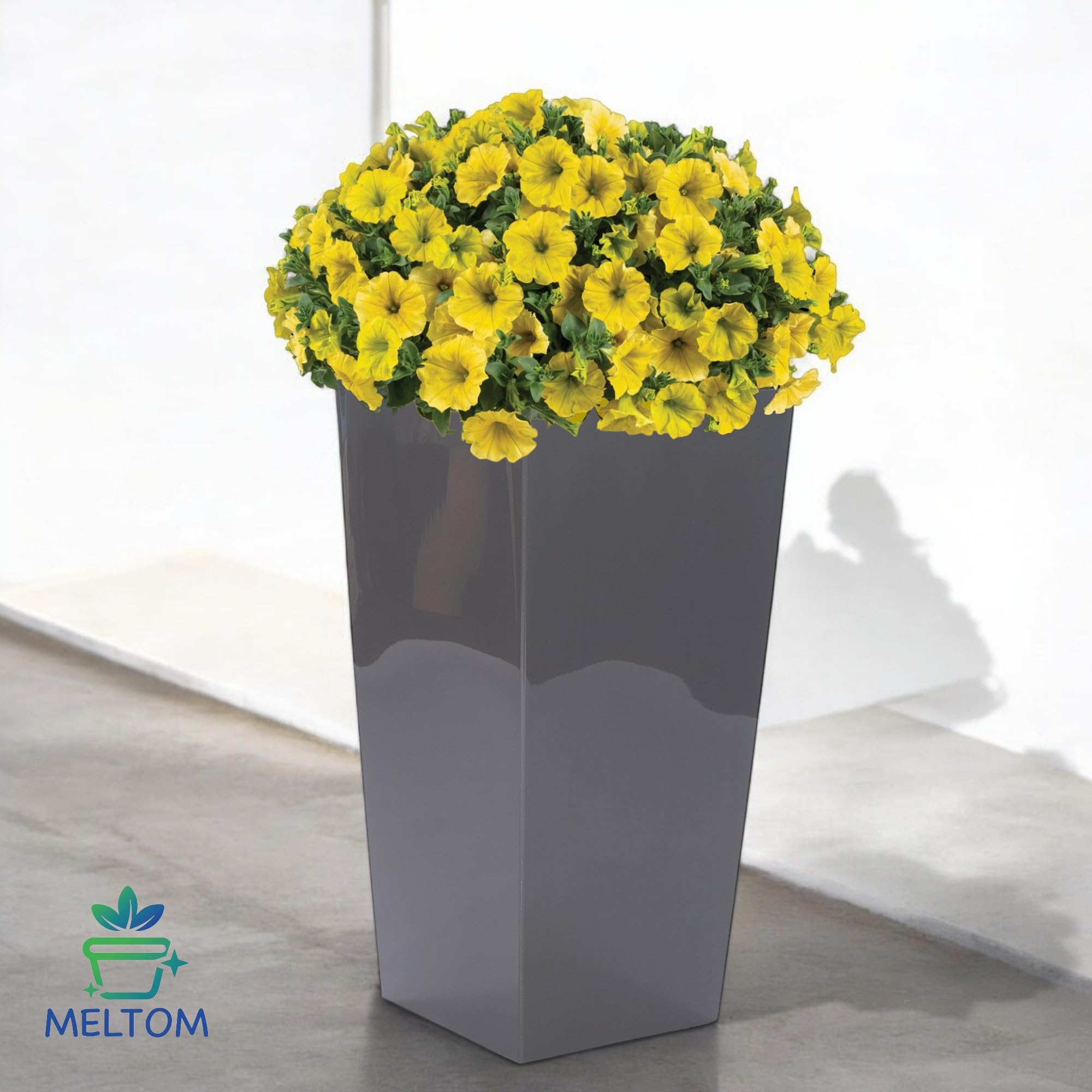 MELTOM XXL Pflanzkübel mit Bewässerungssystem aus Kunststoff in Hochglanz Farbe: Anthrazit mit Herausnehmbaren Einsatz, BxTxH in cm: 39 x 39 x 75 cm