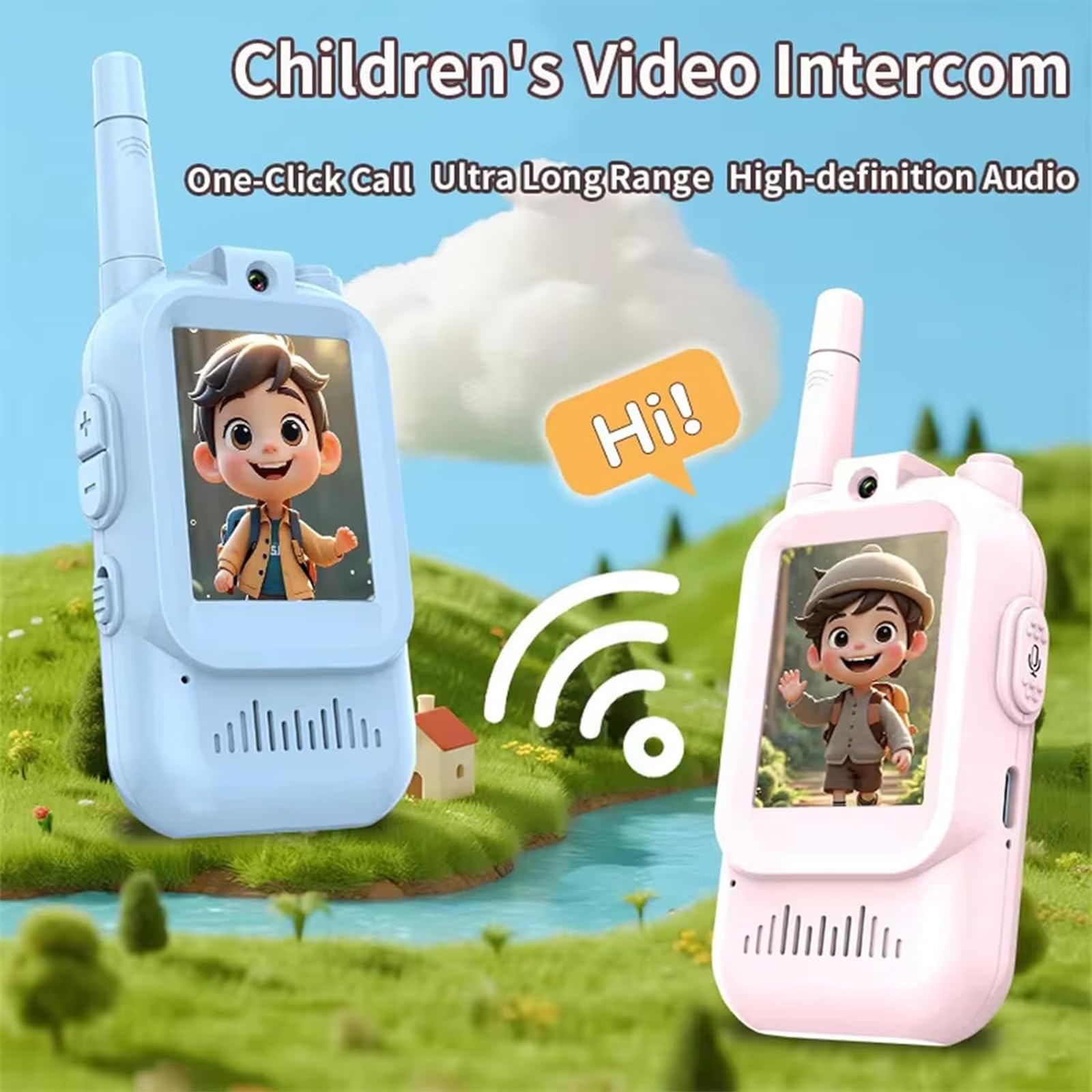 Talkies-Walkies VidéO pour Enfants,Lot De 2 Pack Portables Rechargeables avec CaméRa HD Et Changeur Voix,Jeux D'IntéRieur D'ExtéRieur Toute La Famille,IdéAl Le Camping RandonnéE(Blue+Blue)