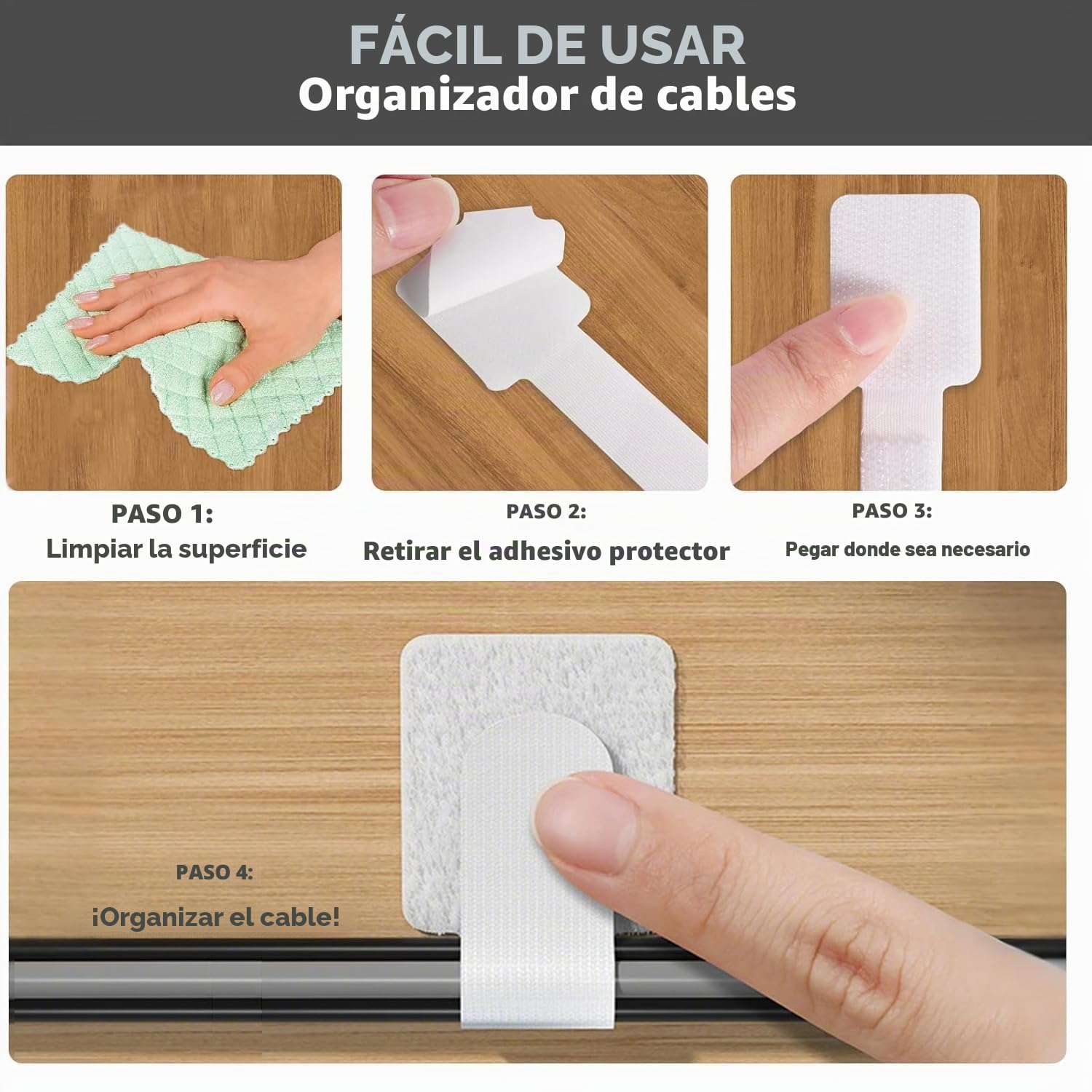 40 piezas organizador cables, organizador cable debajo del escritorio, nylon reutilizable gestión cable para escritorio, soporte cable autoadhesivo mesa noche, cables carga