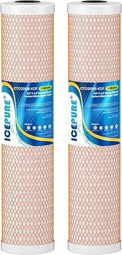 Miniatura 1 de ICEPURE CTO20BB-KDF - Filtro de agua para toda la casa, carbón activado con cáscara de coco y KDF, 5 micrones, 4.5 x 20 pulgadas, repuesto para el