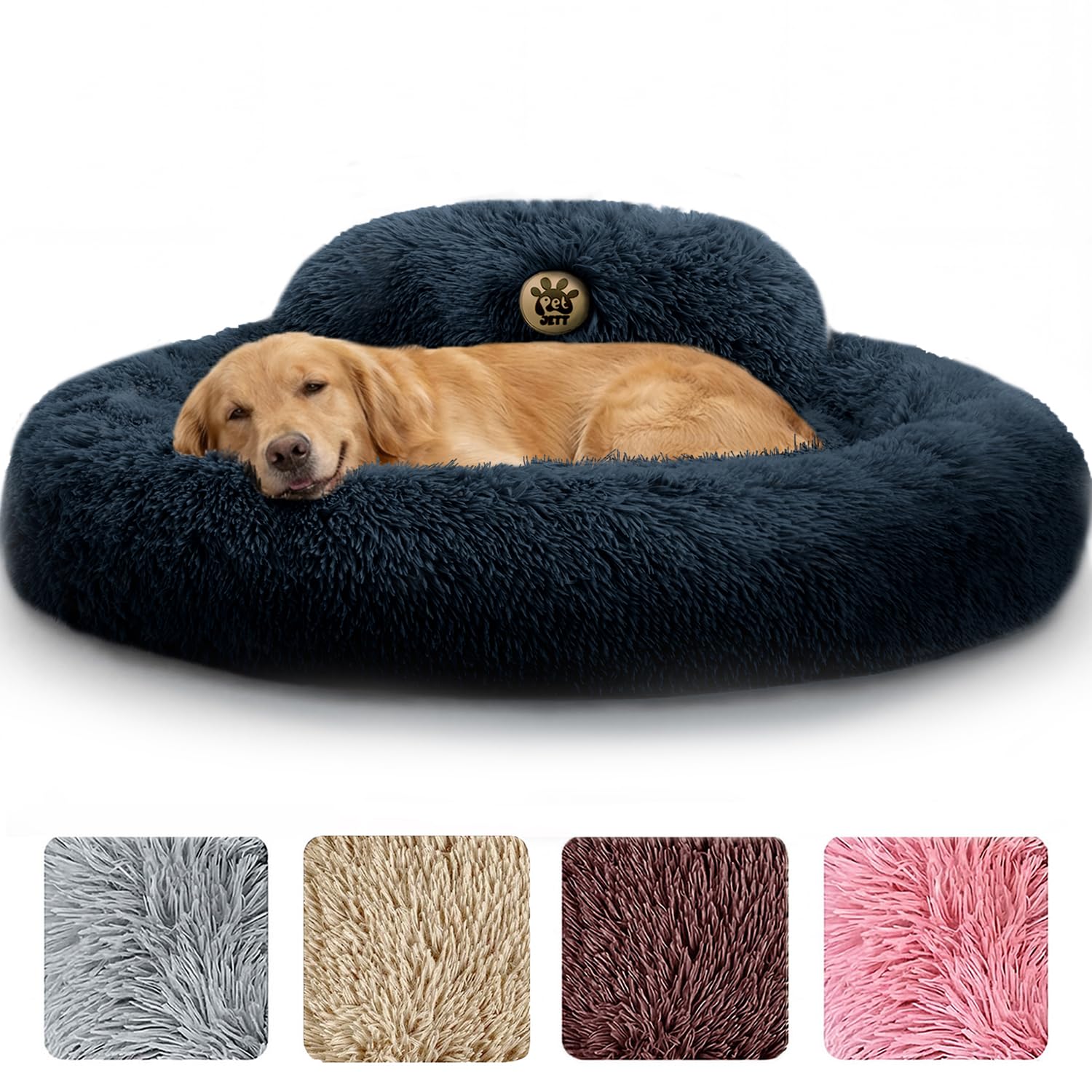 XL Dog Beds for Large Sized Dog, 45'' Extra Large Dog Bed, Washable Dog Bed | Anti-Slip Super Soft Round Donut Bed, Fluffy Faux Fur Anti-Anxiety Premium Comfort Pet Bed, Fits Dogs upto 120 lbs, Dark Gray