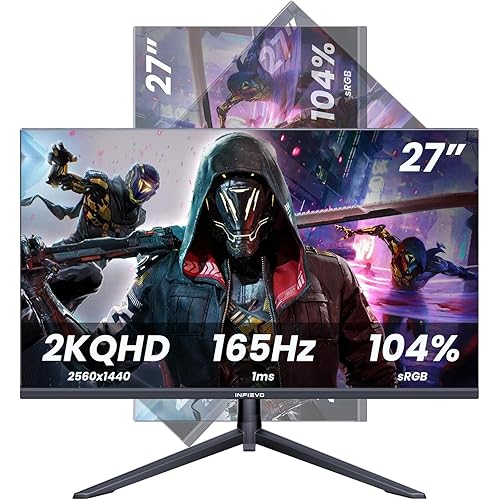 27 Inch QHD 1440P Gaming Monitor 165Hz VA 1ms Built-in Speakers, FreeSync, 104% sRGB, HDR, VESA Compatible, Tilt Adjustable, Liftable Stand, Eye Care, HDMI X2 /DP