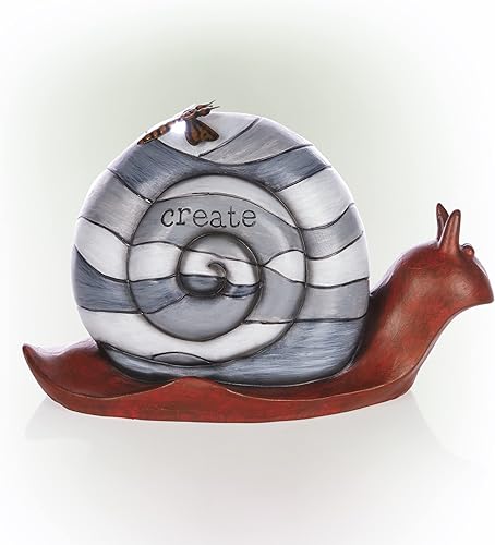 Alpine Corporation WQA1600 Alpine Create Snail - Estatuas de jardín con luz LED con energía solar, color griscobre