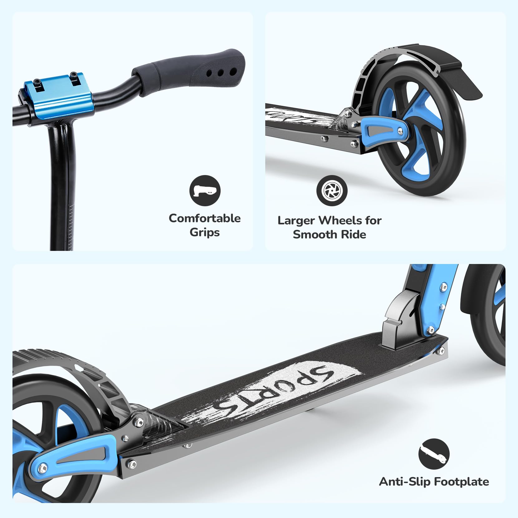 Roller Kinder 6 7 8 9 10+Jahre,Aluminium Scooter,Cityroller Doppeltes Federungssystem,Höhenverstellbar&Klappbar Tretroller,Kickscooter bis100kg Belastbar für Kinder/Jugendliche & Erwachsene