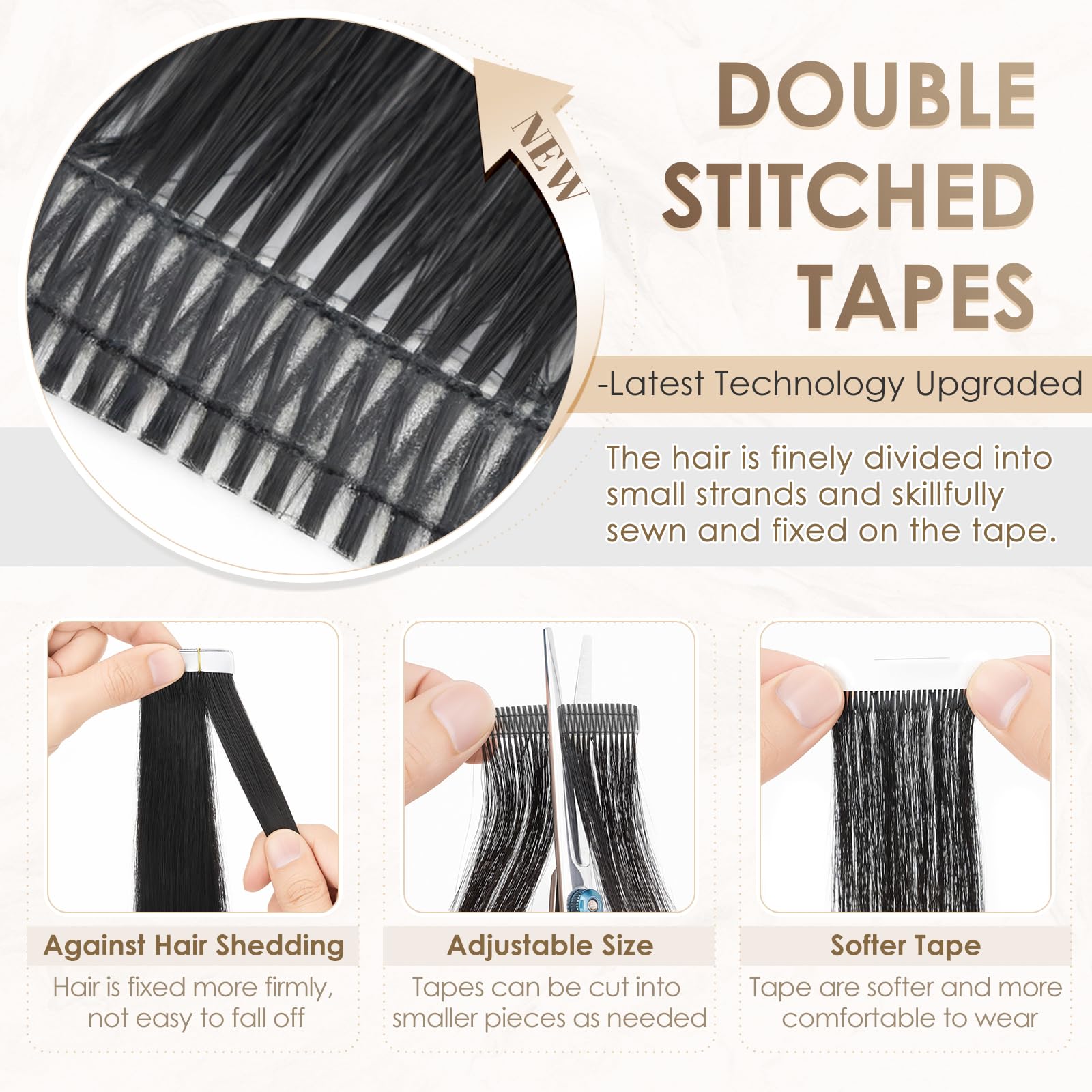 Elailite 14 Inch Tape in Hair Extensions Human Hair Black Real Hair 20 Pcs - Skin Weft Remy Hair Extensions (#1 Jet Black, 14 Inch-40g) - Image 2