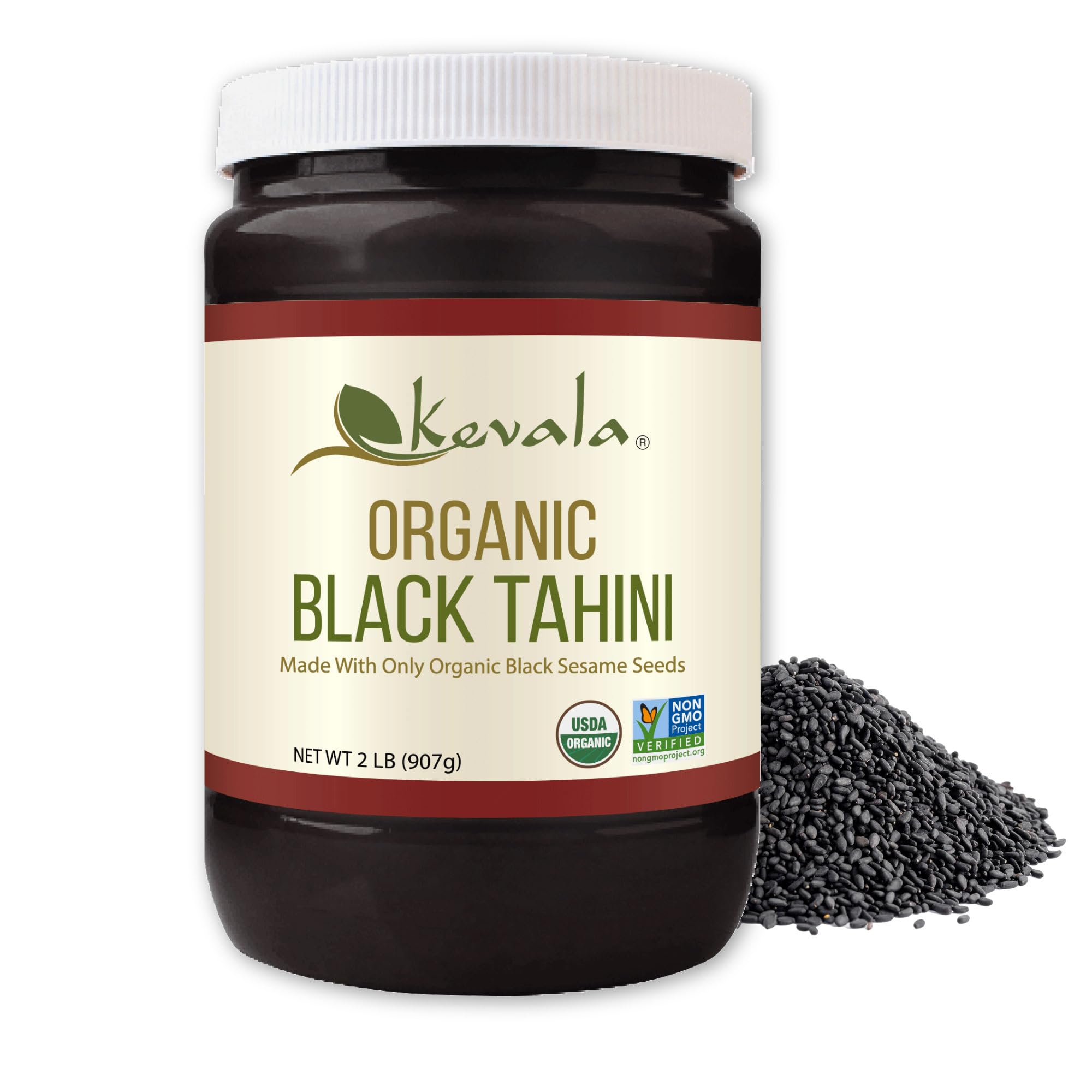 Kevala Organic Black Tahini - Gluten Free Black Sesame Paste for Cooking and Baking at Home, Source of Calcium and Dietary Fiber, Great for Stir-Fry Dishes and Making Dark Organic Hummus, 32 oz, 2 lb