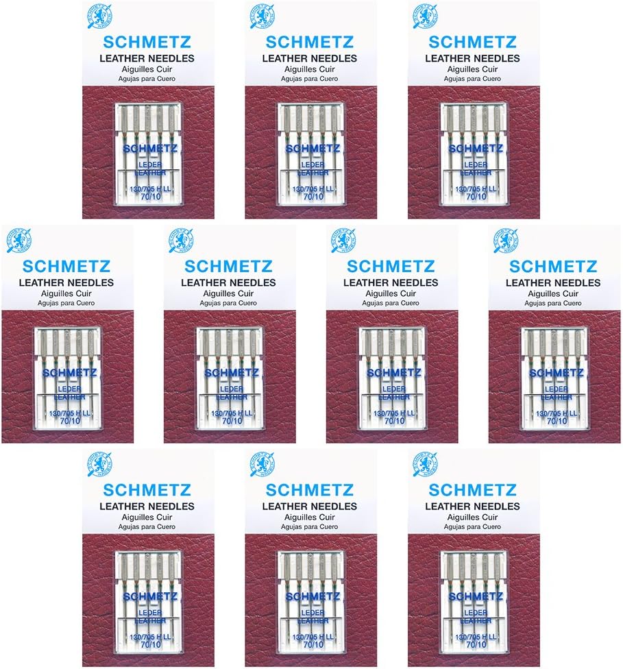 SCHMETZ Leather Sewing Machine Needles – Heavy Duty Specialty Supplies, Size 70/10, 5-Needle Cards, Pack of 10