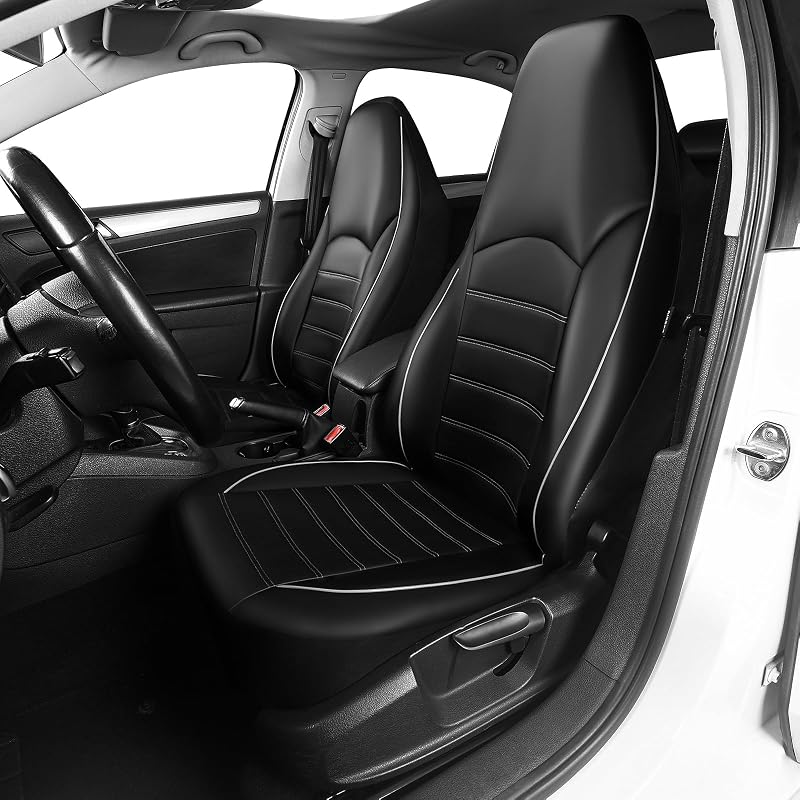 Capa para Banco Dianteiro Automotivo TOYOUN em Couro Sintético PU Preta com Detalhes Cinza Kit com 2 Peças
