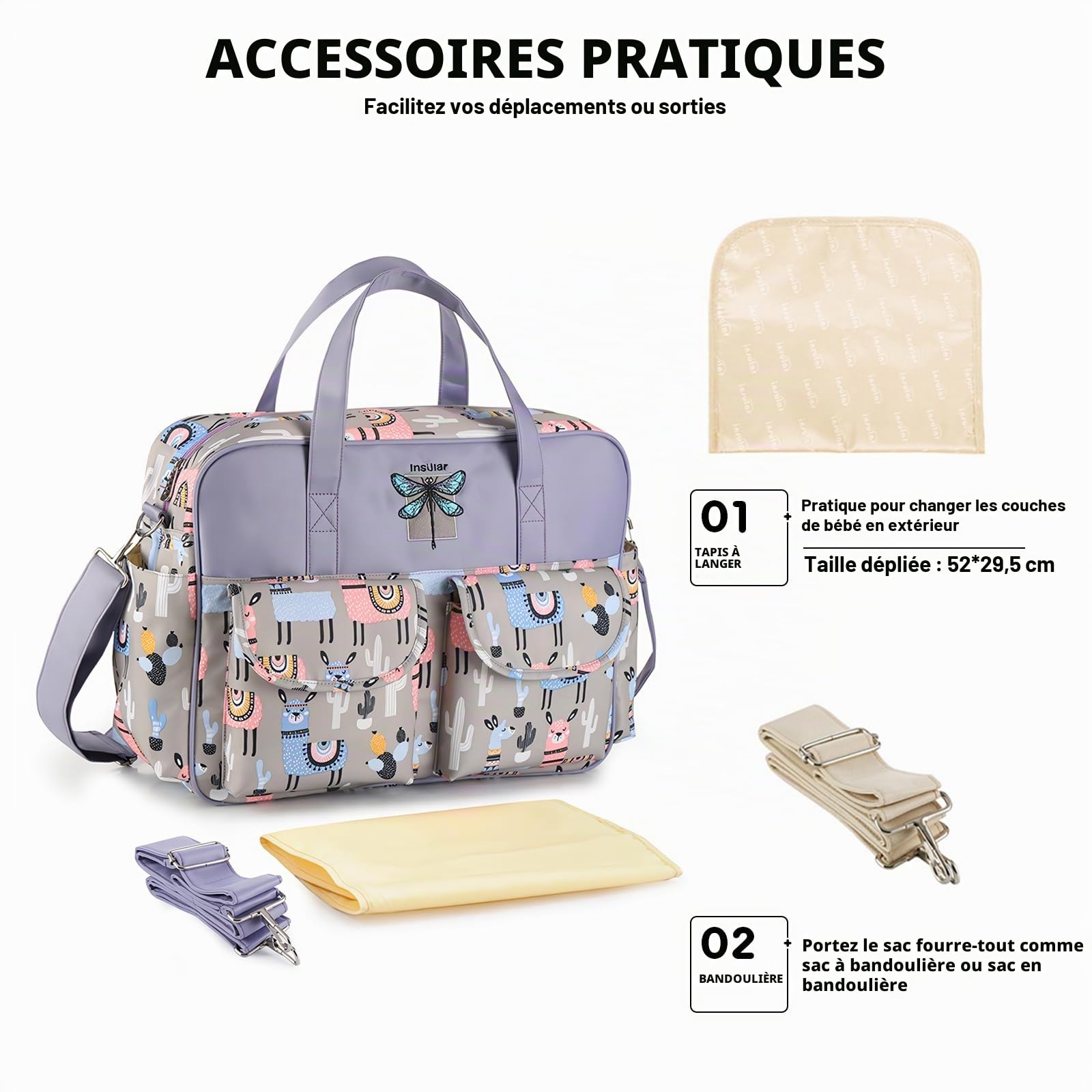 SONARIN Sac à Langer Grande Capacité, Léger et Imperméable - Fourre-tout de Voyage pour Bébé avec Bandoulière et Matelas à Langer