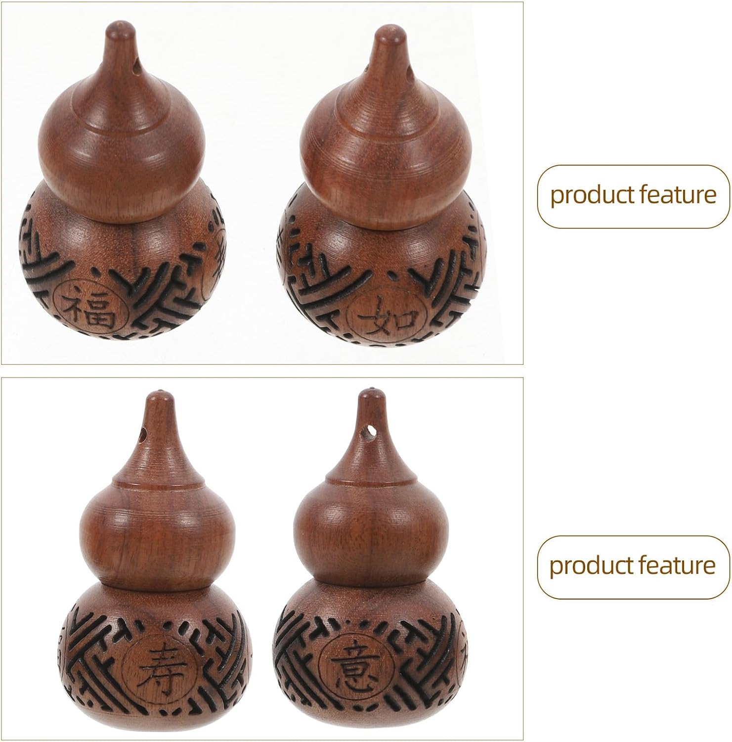 SECFOU 2pcs Coffee Color Carved Gourd Sculpture Wooden Sachets for Aroma Beads Diffuser, Vintage Hollow Wood Bottle with Practical Design for Home Fragrance and Decoration