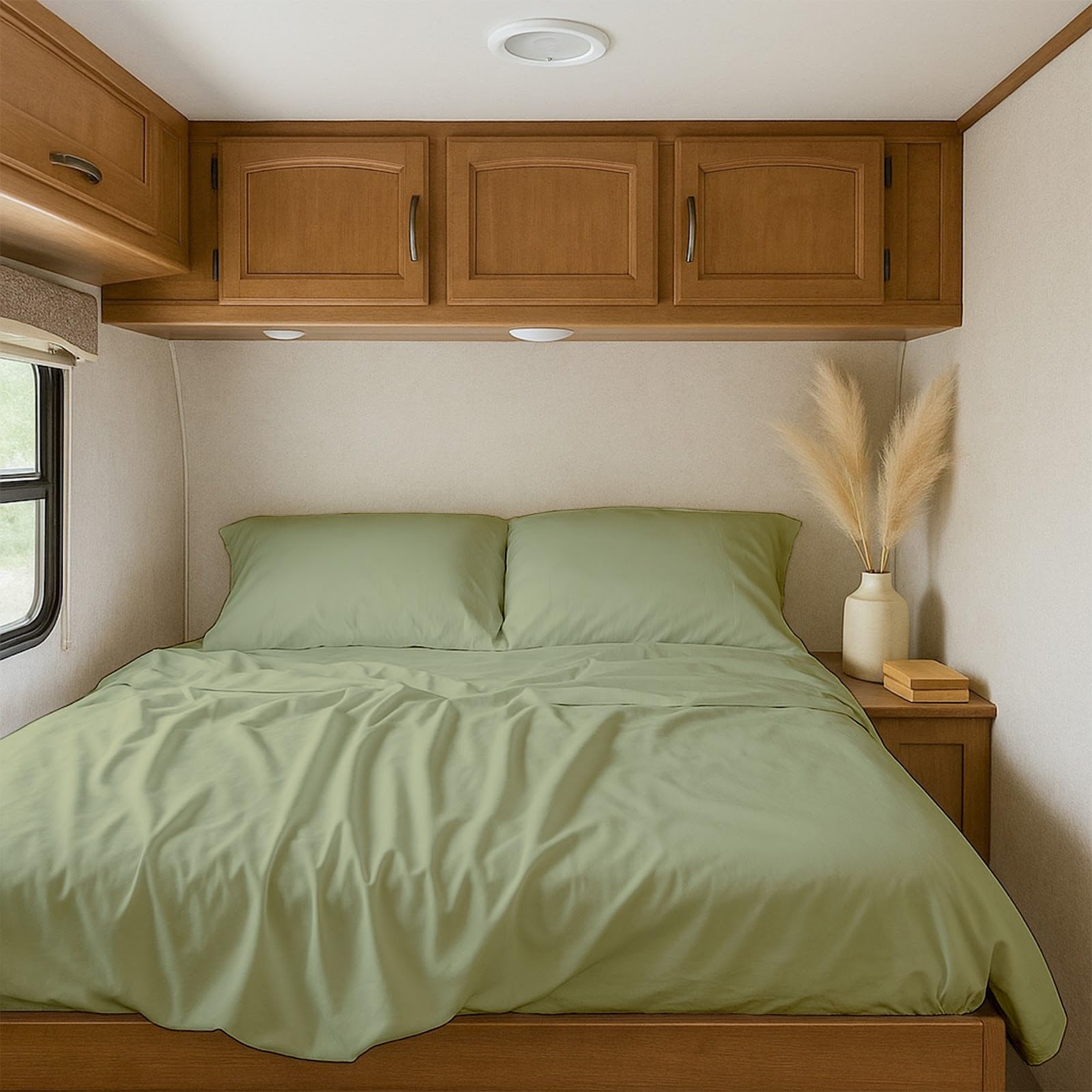 Shreem Linen RV Bunk XL Sheets 42x80, 100% Egyptian Cotton 4-Piece Camper Bedding Set, Fits 10-12" Deep RV Mattress, Sage