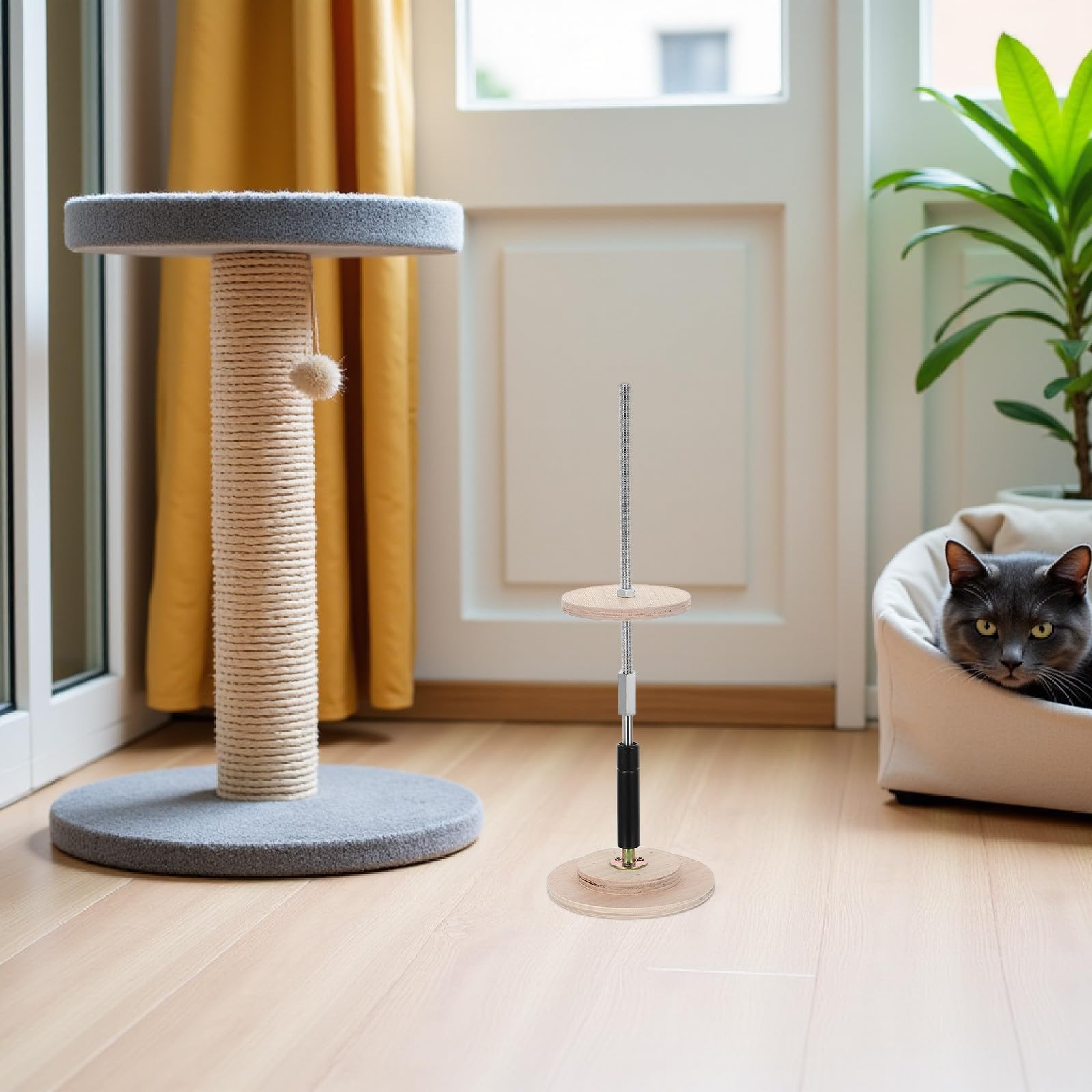 Stützstange für Katzenkratzbäume mit Polster, 8 cm höhenverstellbare Hydraulikstange für Boden- bis deckenhohe Klettertürme für Katzen, Ersatzteil für Katzenspielplätze