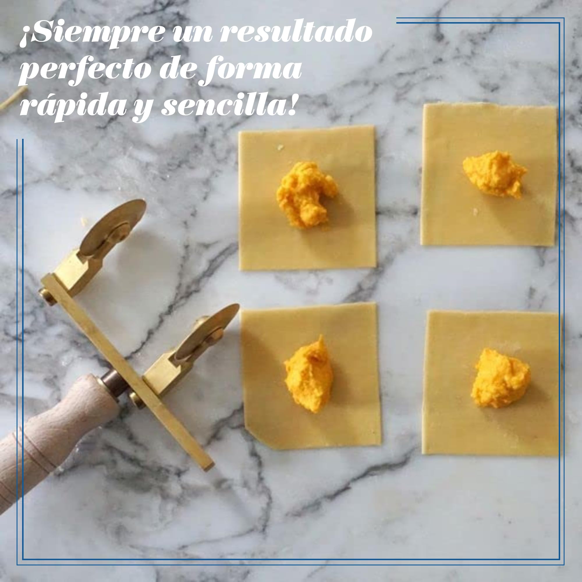 La Gondola Cortador de Rueda Ajustable (2 Lisas) | Utensilios para Pasta Fresca para Casa y Negocio | Cortapastas Fácil de Usar de Latón y Madera Natural | Cortador de Raviolis