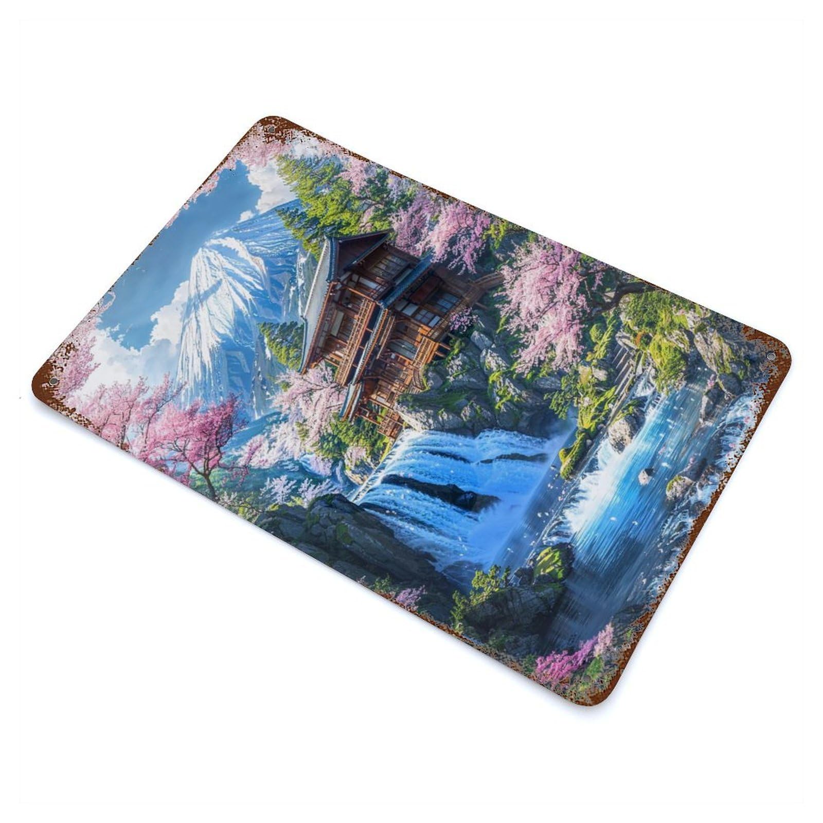 Distressed Metal Wall Sign Mount Fujis Peaceful Retreat 11.8"x7.9", Vintage Wall Decor for Garage, Bar And Workshop Decor